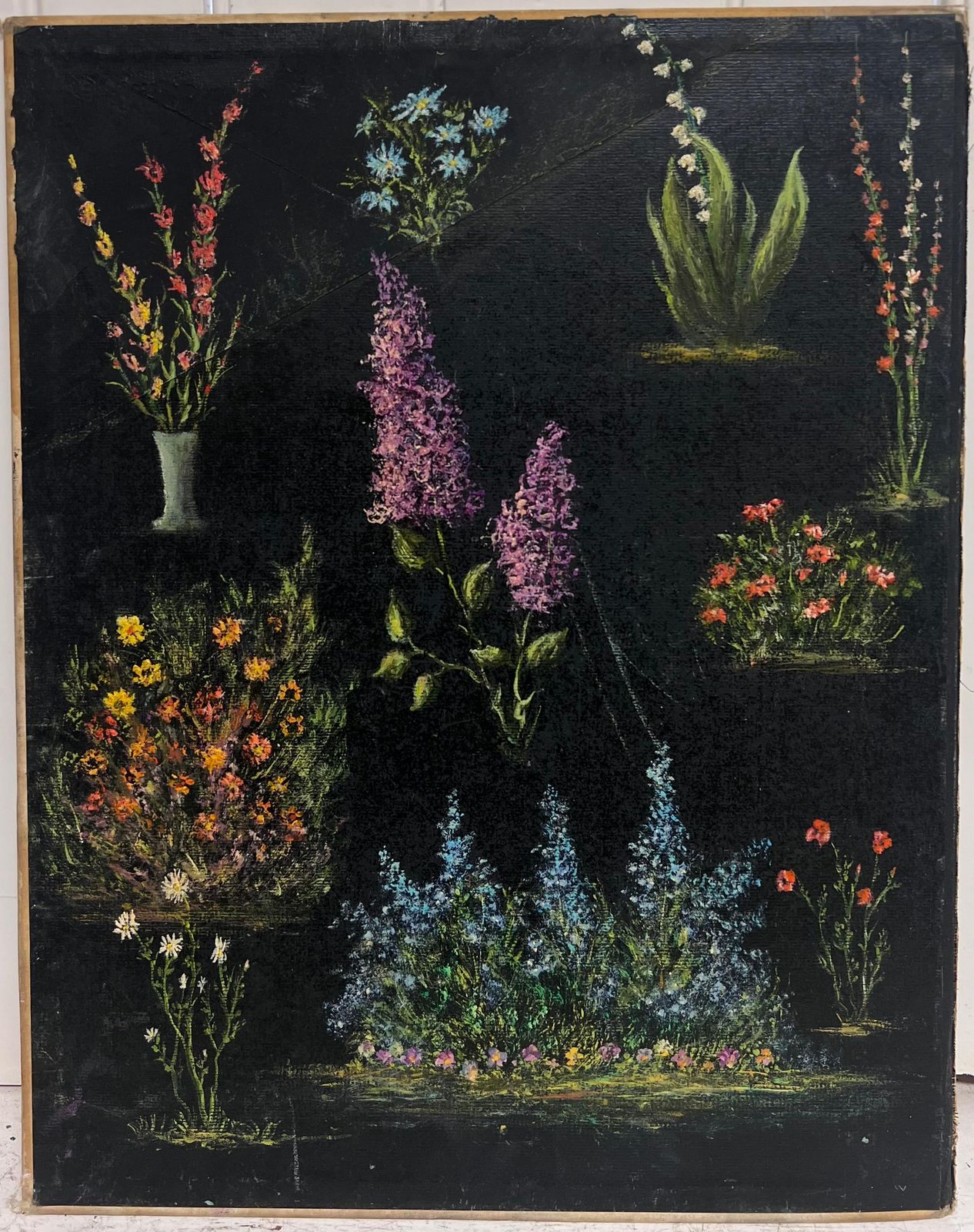 Jean Fouriestudy Of Garden Flowers On Black Back Ground Oil Painting photo furniture