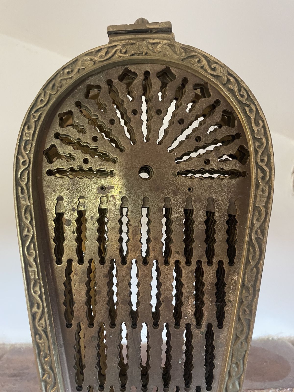Antique Folding Brass Griffin Fan Fireplace Screen photo for sale