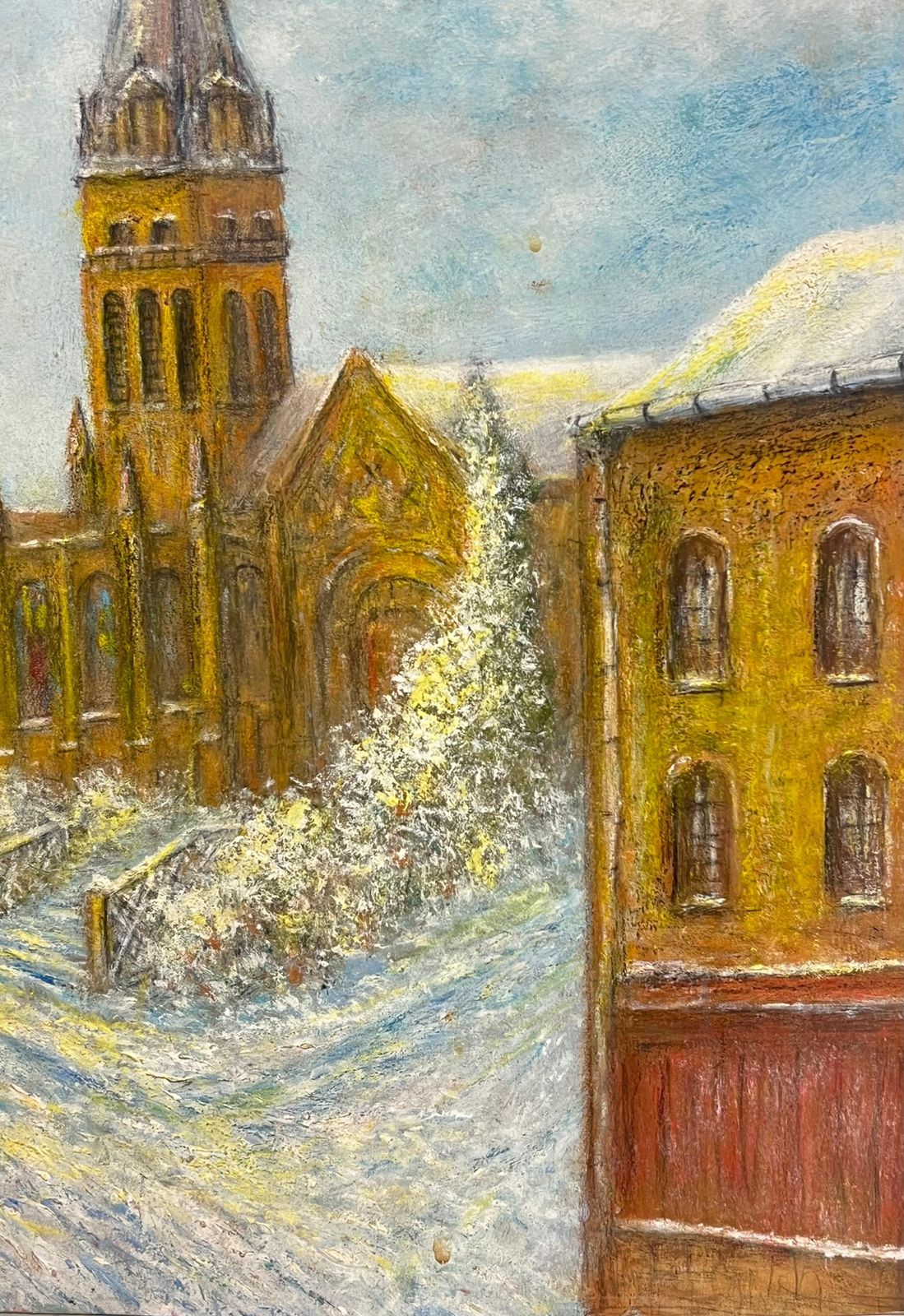 Jean Fouriesnow Covered Street Leading To The Church Yard Winter Oil Landscape Painting photo Art