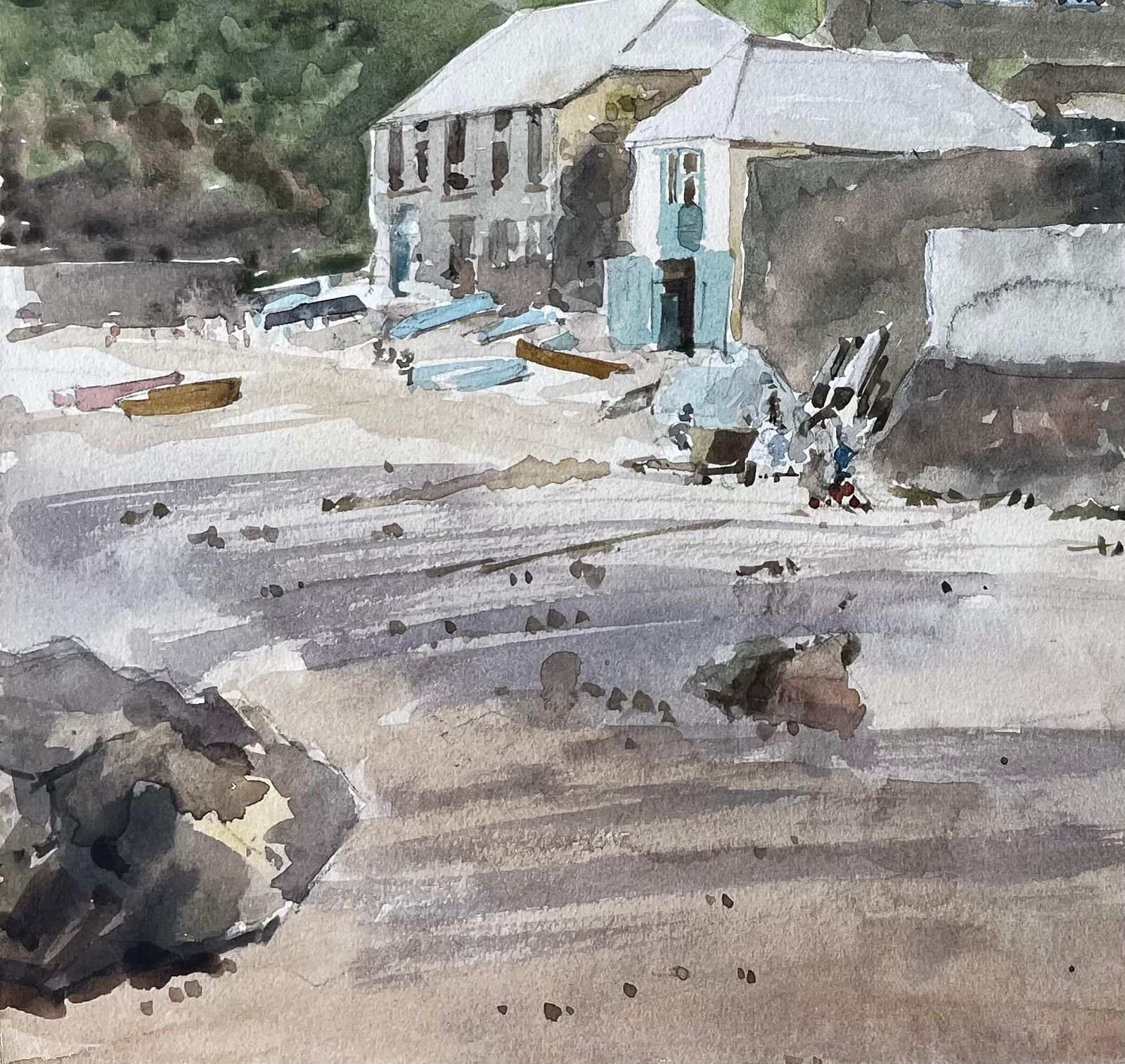 Anthony Herbertcoastal Village With Boats And Hillside Harbour Scene Watercolour photo 555.0