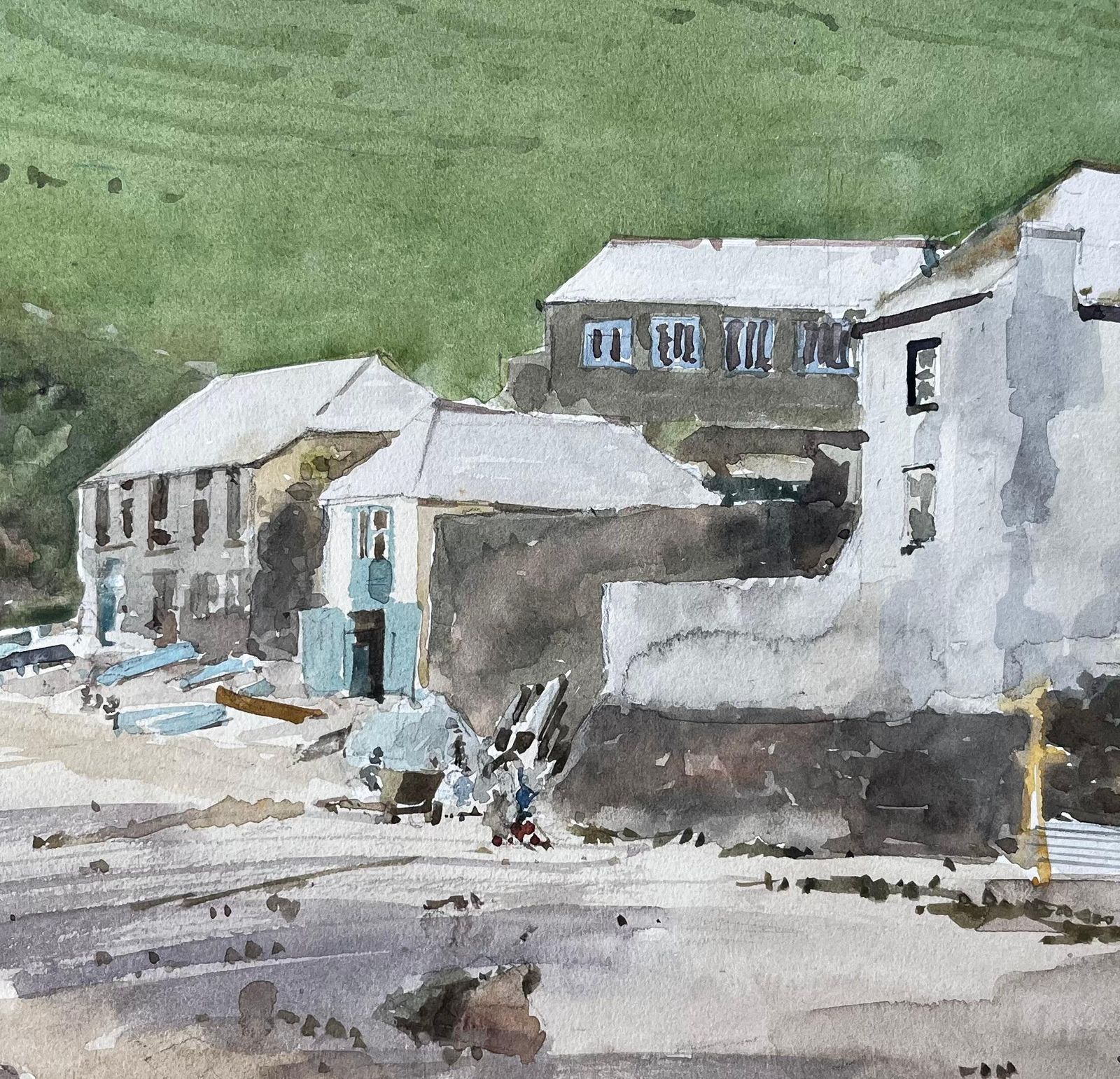 Anthony Herbertcoastal Village With Boats And Hillside Harbour Scene Watercolour photo buy