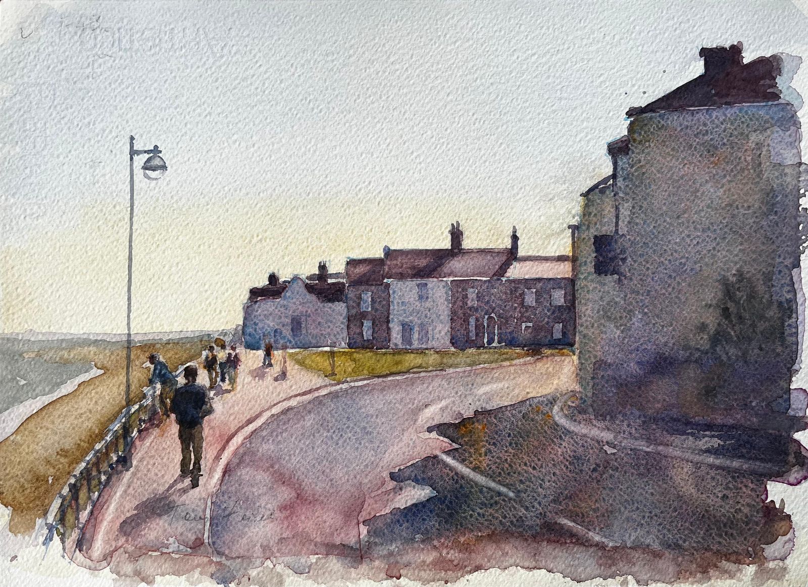 Anthony Herbertsouthwold Promenade In Early Morning Light With Figures And Seafront Houses