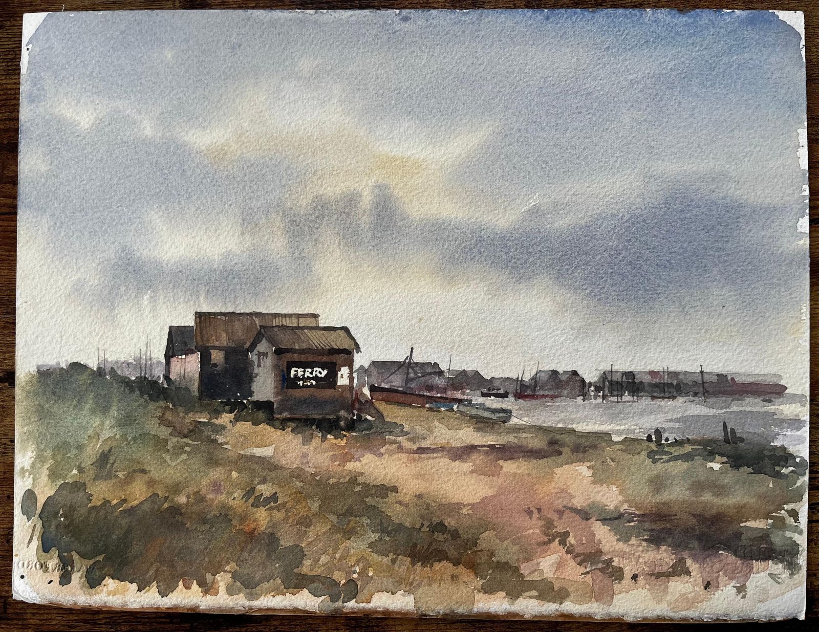 Anthony Herbertsouthwold Harbour Ferry Hut With Distant Shoreline And Boats Watercolour photo furniture