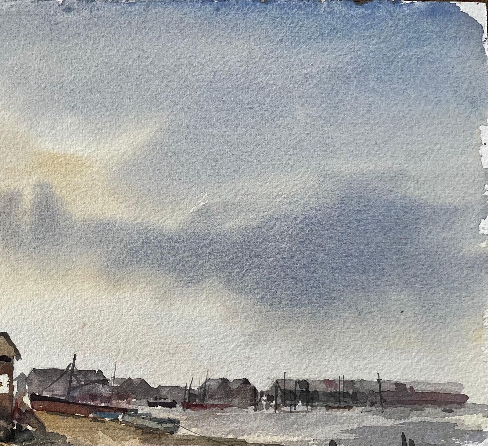 Anthony Herbertsouthwold Harbour Ferry Hut With Distant Shoreline And Boats Watercolour photo 571.0