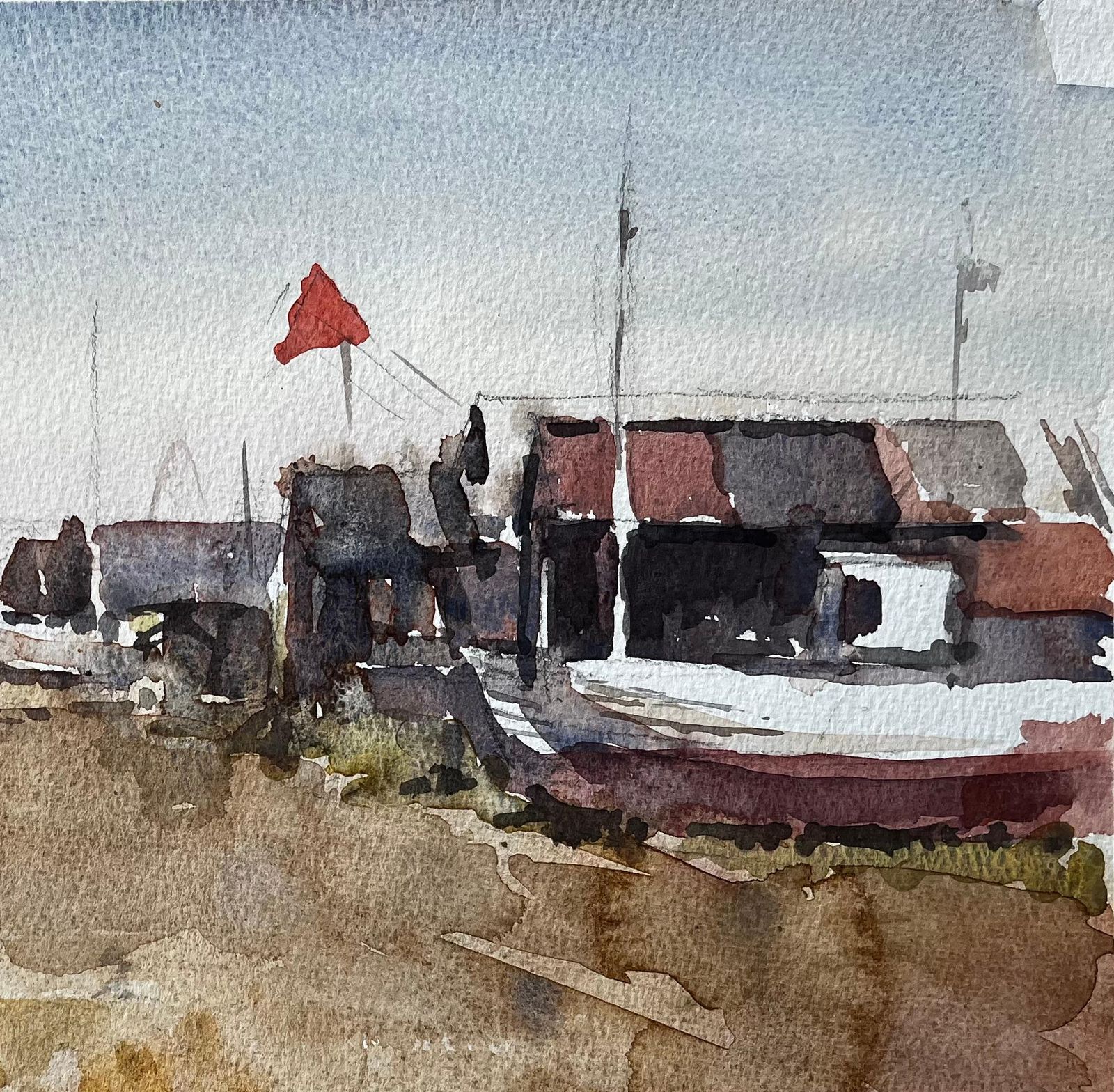 Anthony Herbertfishing Boats And Boat Sheds On Coastal Marsh May 1998 By Tony Herbert1998 photo for sale