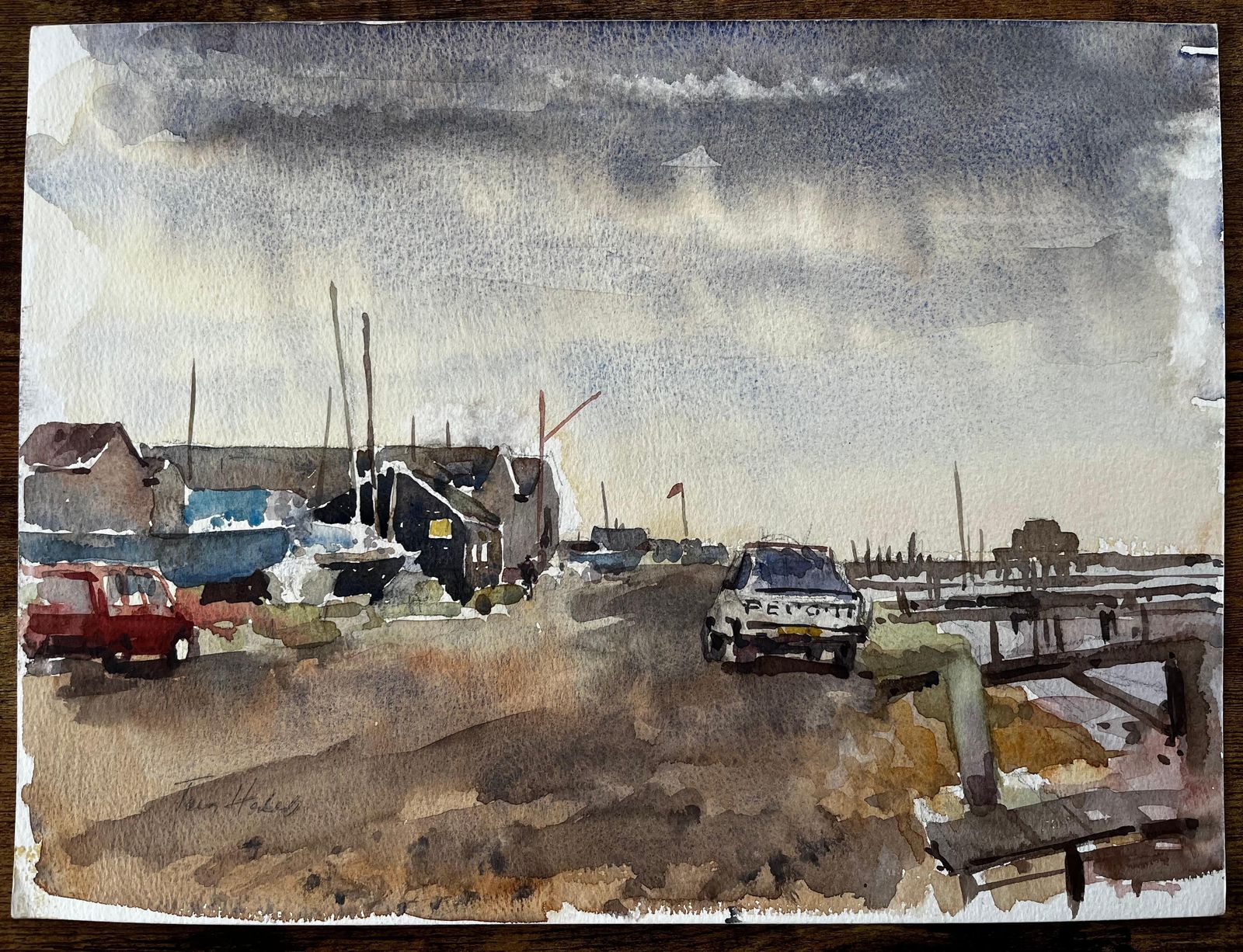 Anthony Herbertsouthwold Harbour With Boatsheds Moored Vessels Peugeot Car And Cloudy Sky1997 photo furniture