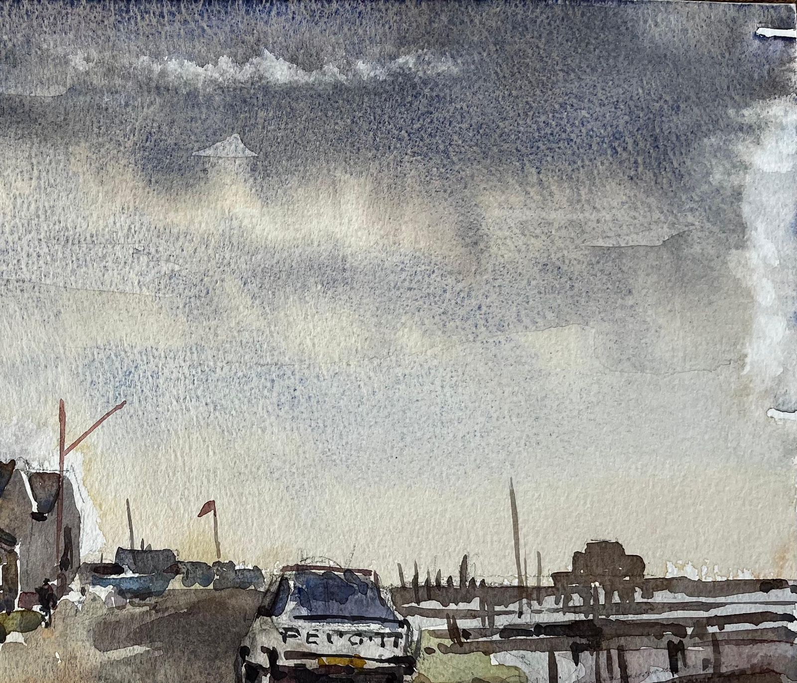 Anthony Herbertsouthwold Harbour With Boatsheds Moored Vessels Peugeot Car And Cloudy Sky1997 photo 646.0
