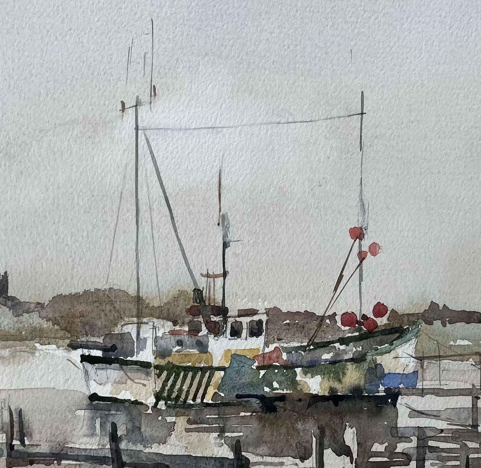 Anthony Herbertsouthwold River Blyth Fishing Boat Low Tide Marsh Scene With Jetty And Church1995 photo buy