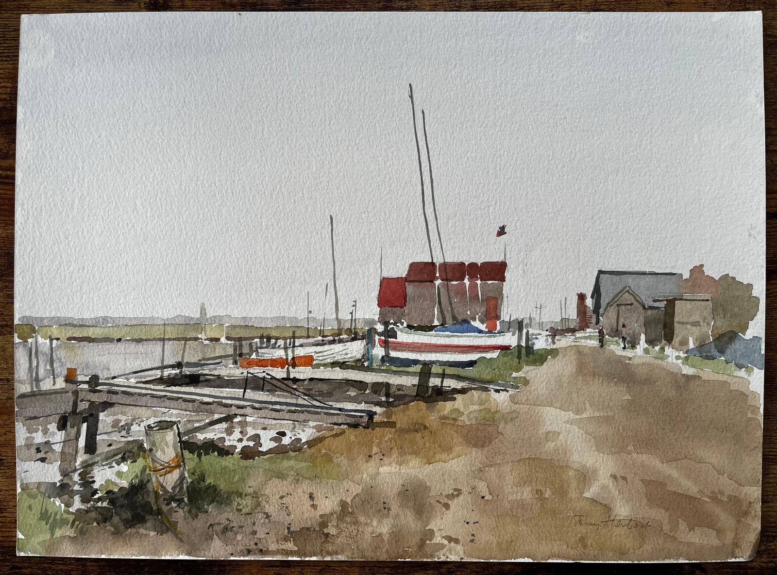 Anthony Herbertsouthwold Harbour Boats And Boat Sheds With Jetty And Estuary Mudflats 1992 photo furniture