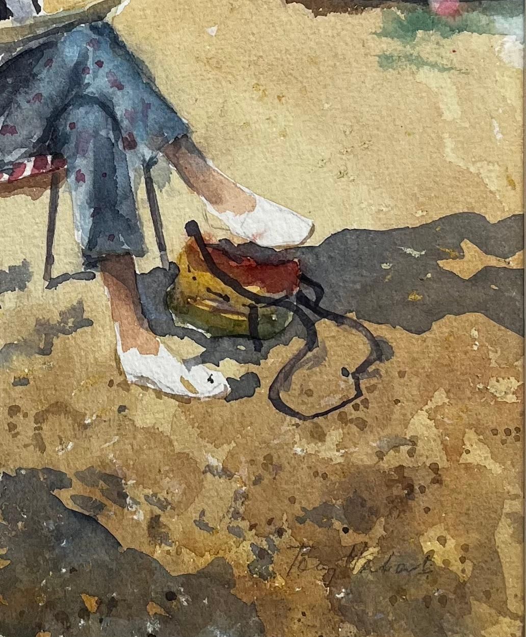 Anthony Herbertwoman Sketching On The Beach Aldeburgh Suffolk Seaside Watercolor photo 565.0