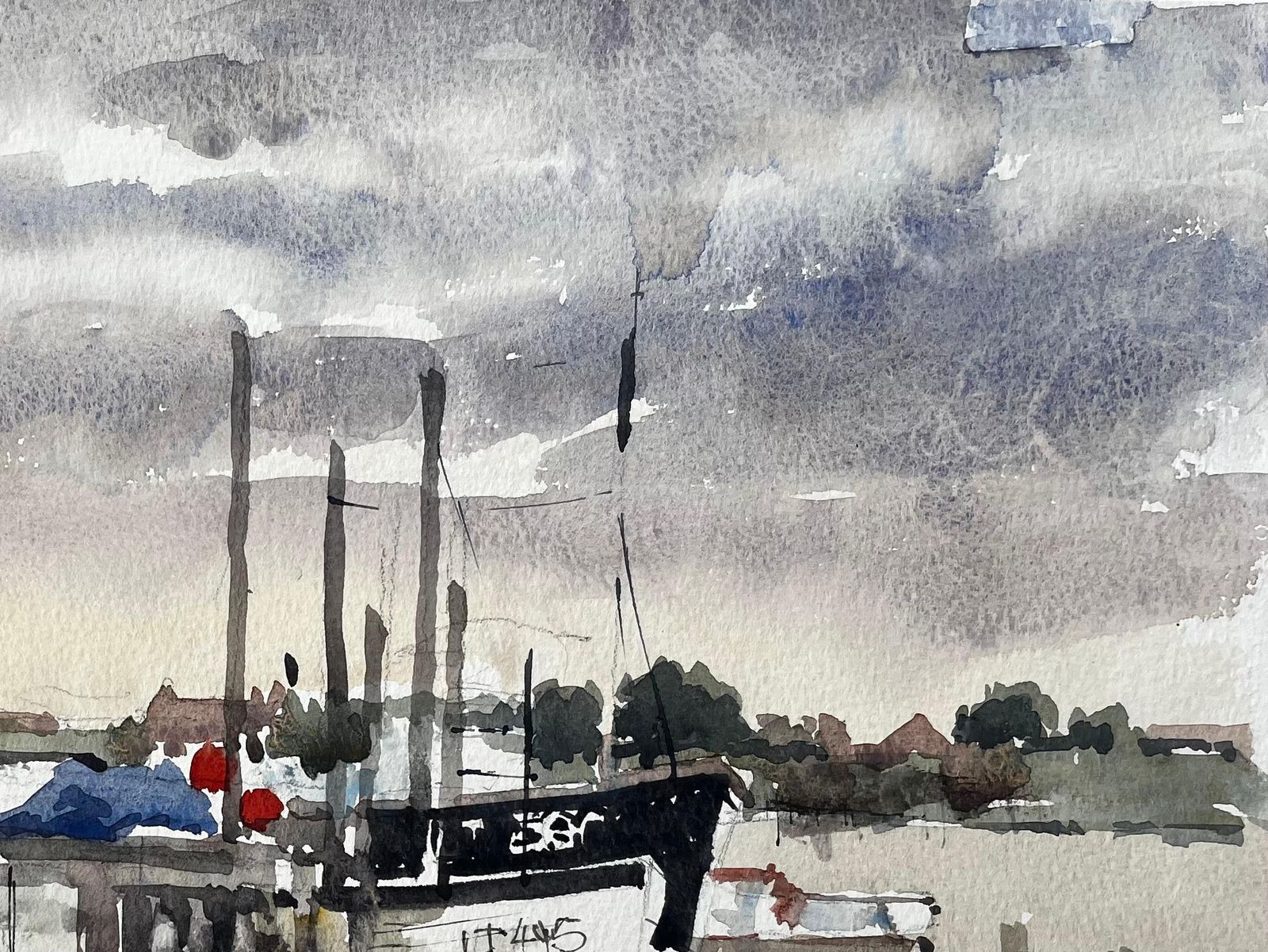 Anthony Herbertoriginal Watercolour Southwold Harbour Scene With Fishing Boats And Jetty 19941994 photo Art