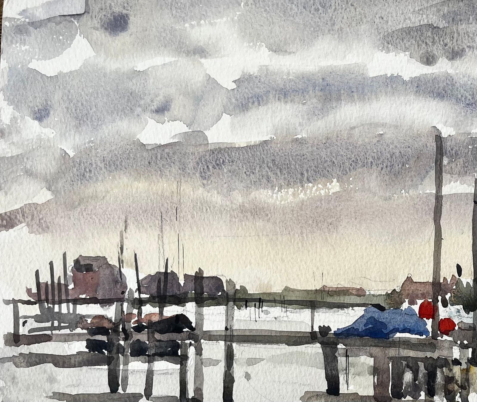 Anthony Herbertoriginal Watercolour Southwold Harbour Scene With Fishing Boats And Jetty 19941994 photo vinterior