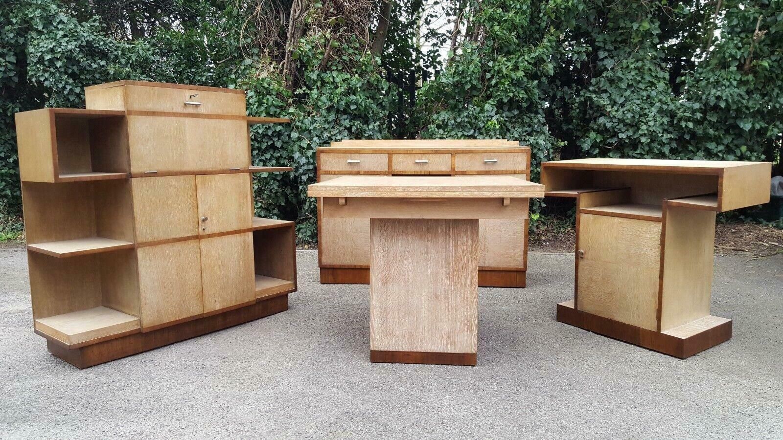 photo furniture 1930s Art Deco Limed Oak & Walnut Sideboard