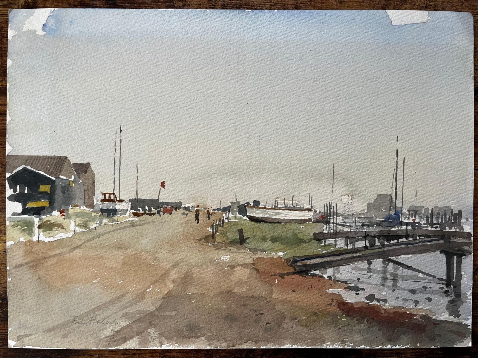 Anthony Herbertoriginal Watercolour Southwold Harbour Coastal Scene With Boats And Jetty1993 photo furniture