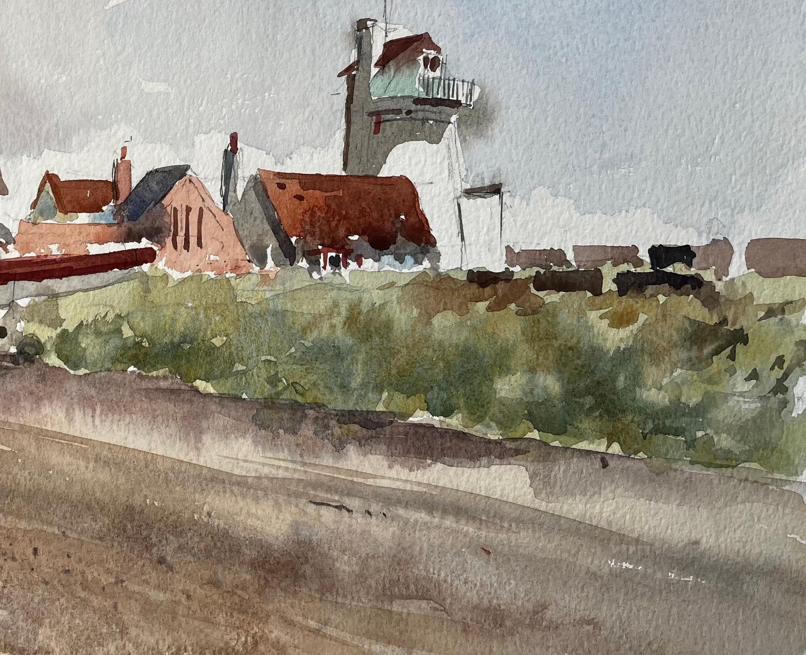 Anthony Herbertoriginal Watercolour Aldeburgh Suffolk Coastal Tower Boats And Buildings1993 photo for sale