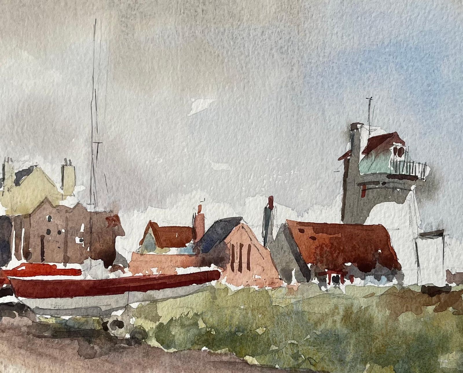 Anthony Herbertoriginal Watercolour Aldeburgh Suffolk Coastal Tower Boats And Buildings1993 photo buy