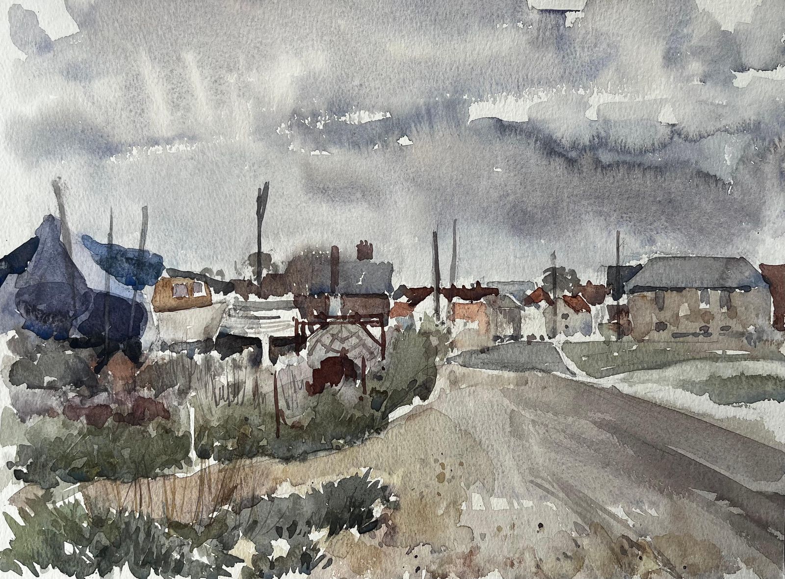 Anthony Herbertaldeburgh Boat Yard And Coastal Road Suffolk Landscape Watercolor 19971997