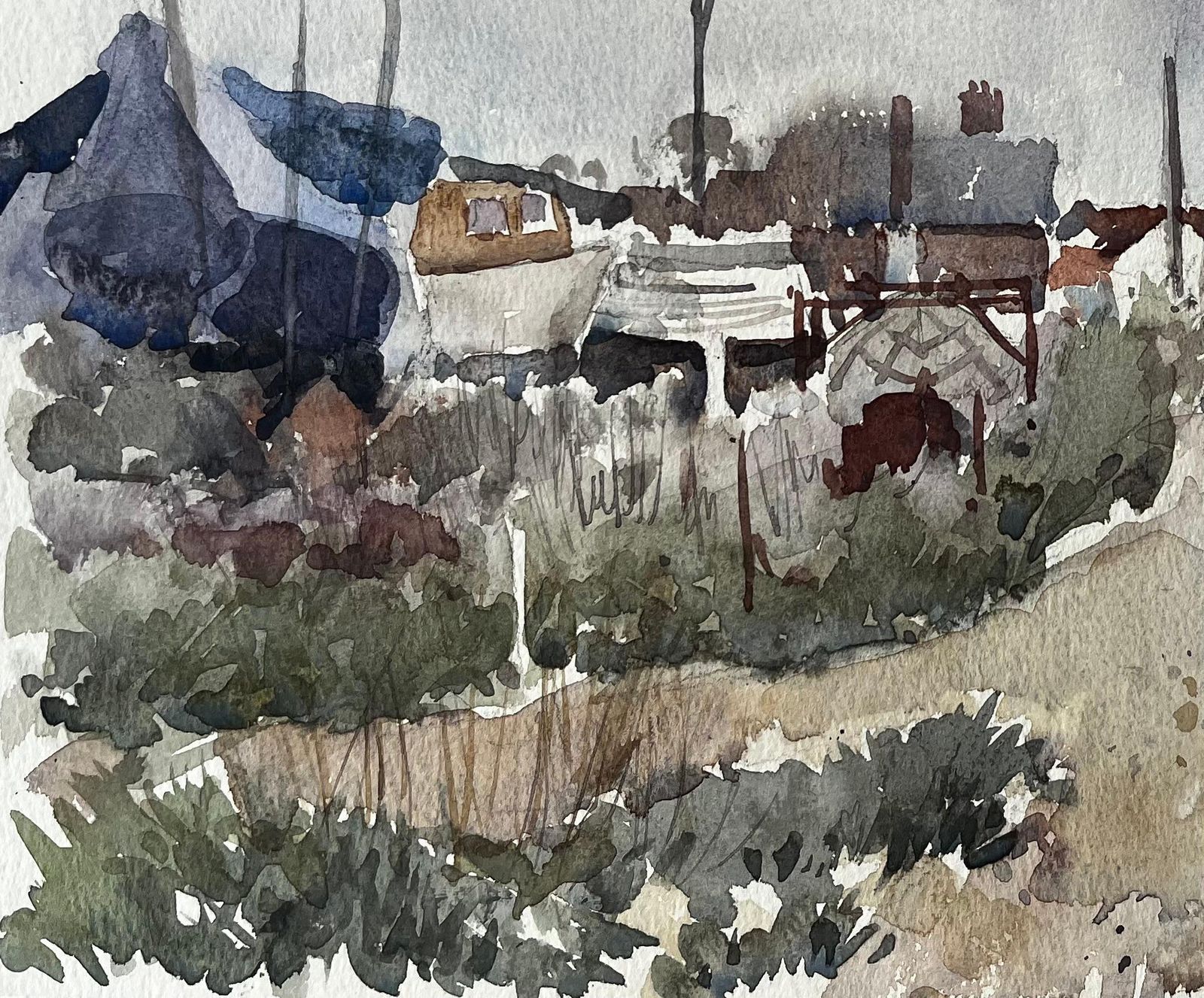 Anthony Herbertaldeburgh Boat Yard And Coastal Road Suffolk Landscape Watercolor 19971997 photo for sale