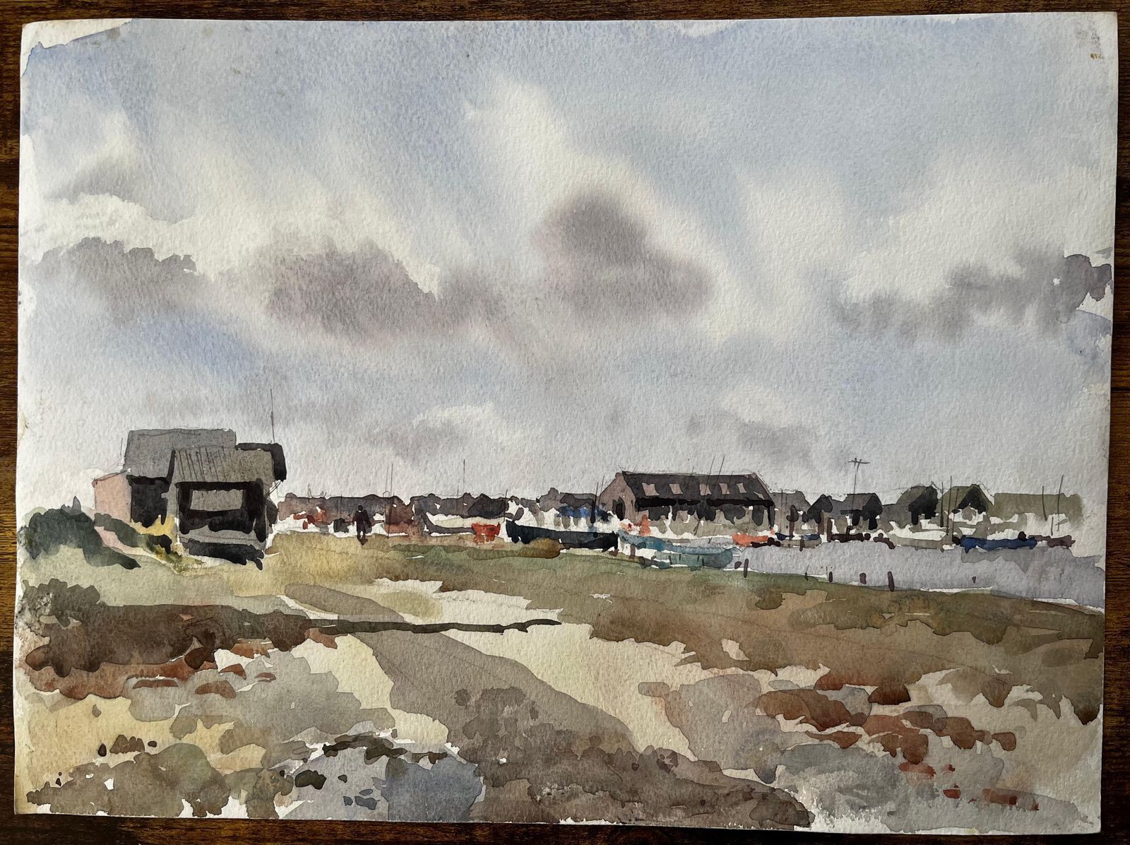 Anthony Herbertcoastal Harbour View With Boat Sheds And Marina British Watercolour Landscape photo furniture