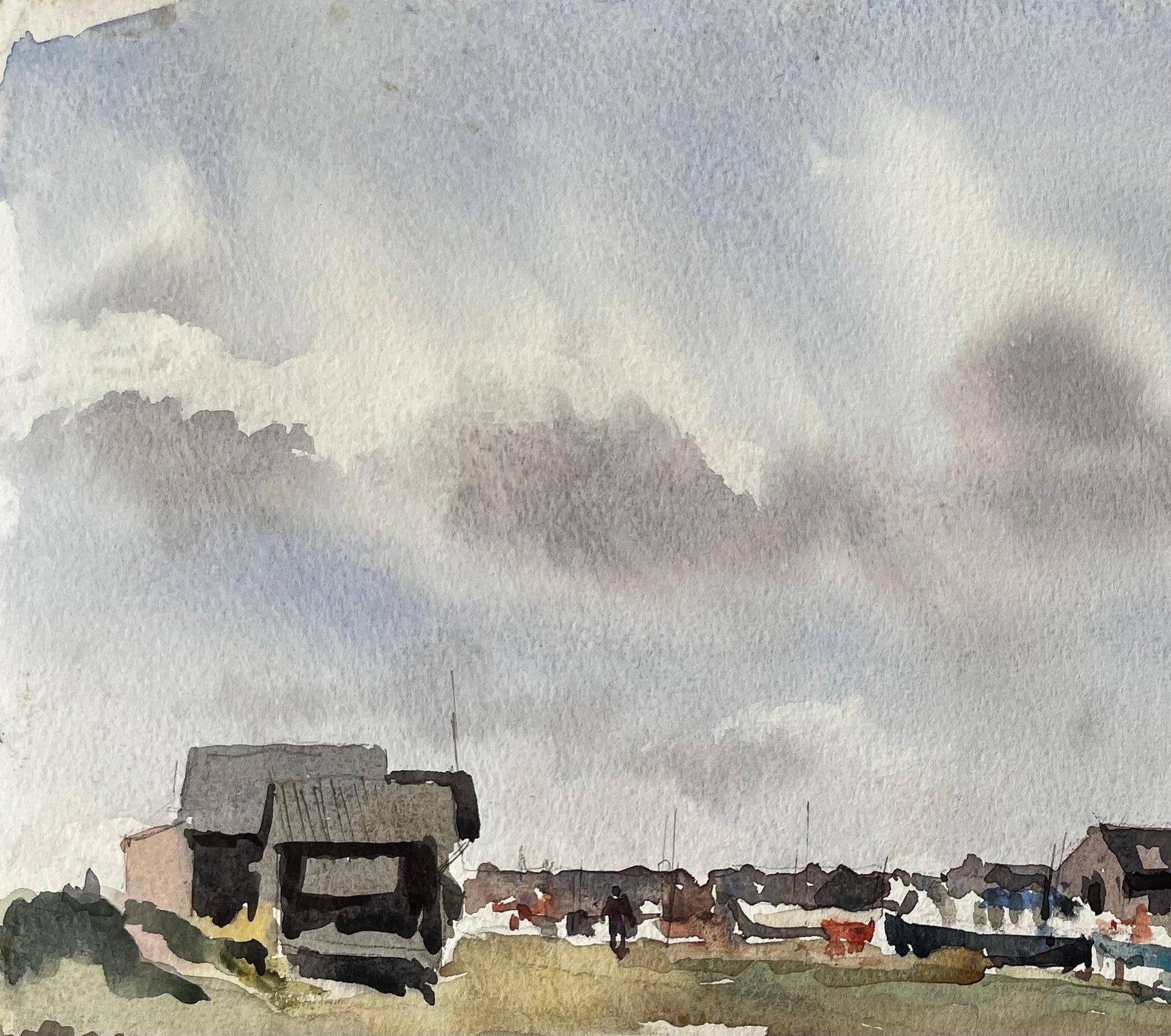 Anthony Herbertcoastal Harbour View With Boat Sheds And Marina British Watercolour Landscape photo buy
