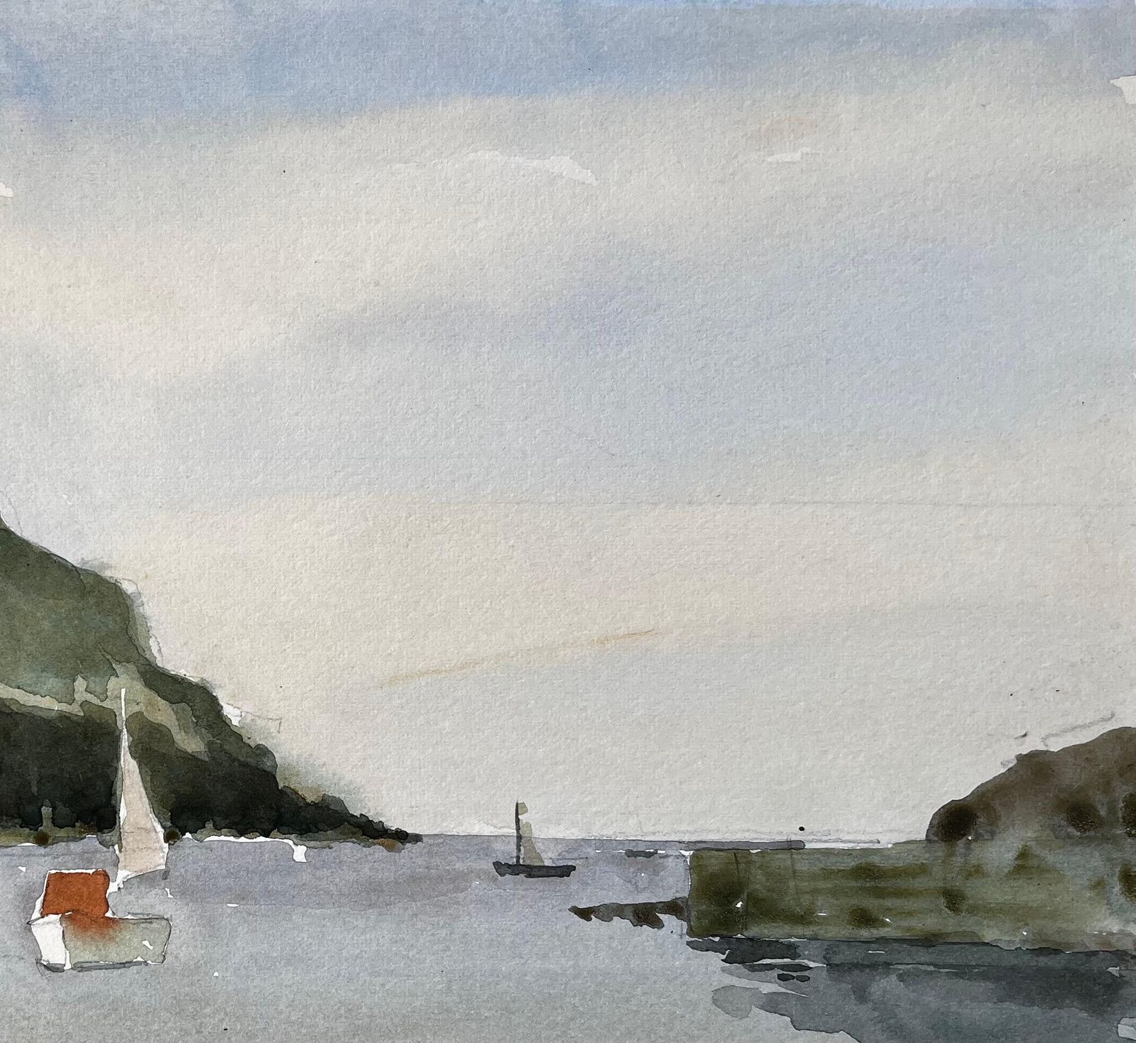 Anthony Herberthope Cove Devon Harbour View With Sailboats And Beach Watercolour Painting 19841984 photo vinterior