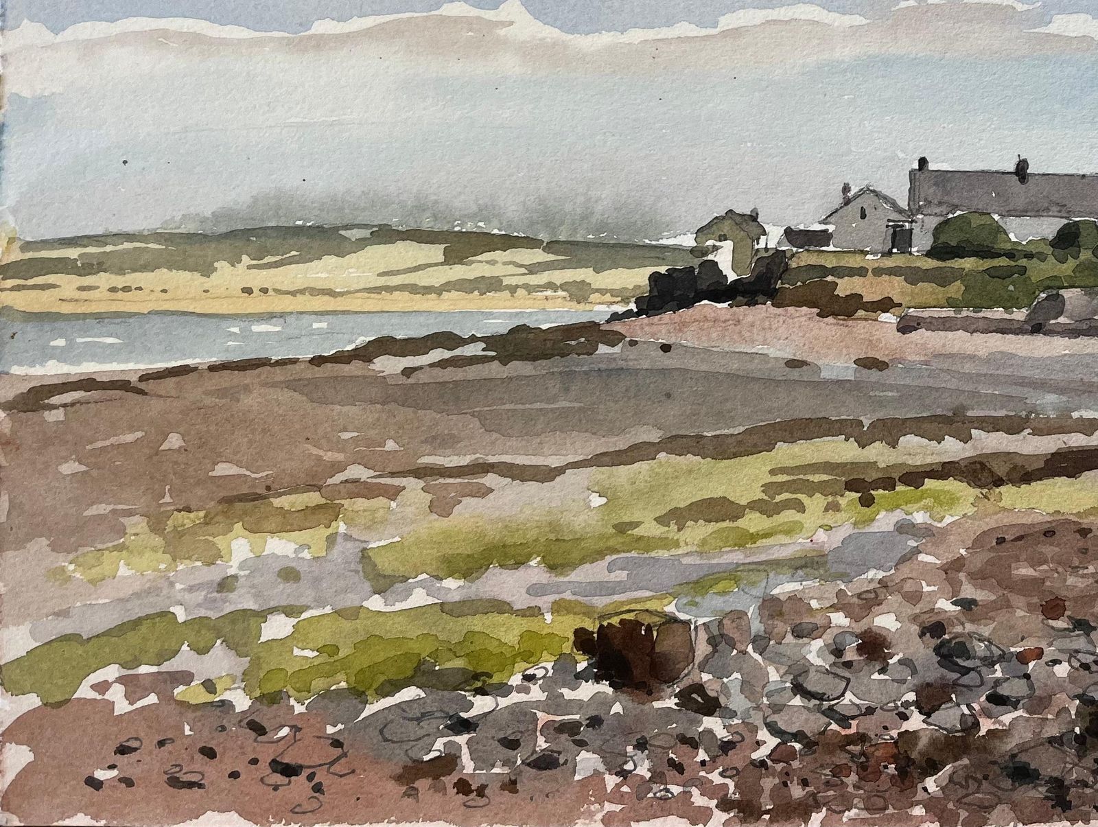 Anthony Herbert1987 Watercolour Of Appledore North Devon Estuary With Cottages And Shoreline1987 photo vinterior