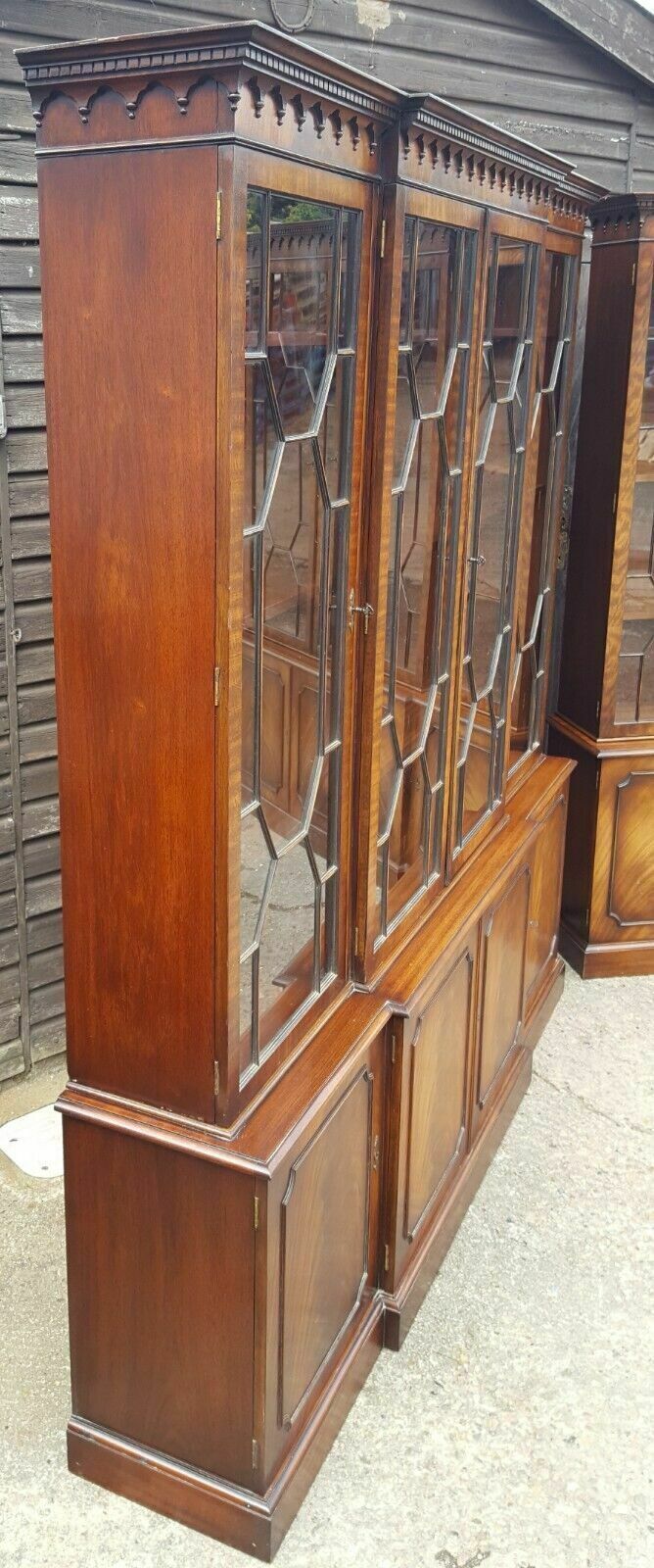 Matching Pair Of Breakfront Library Bookcases photo vintage