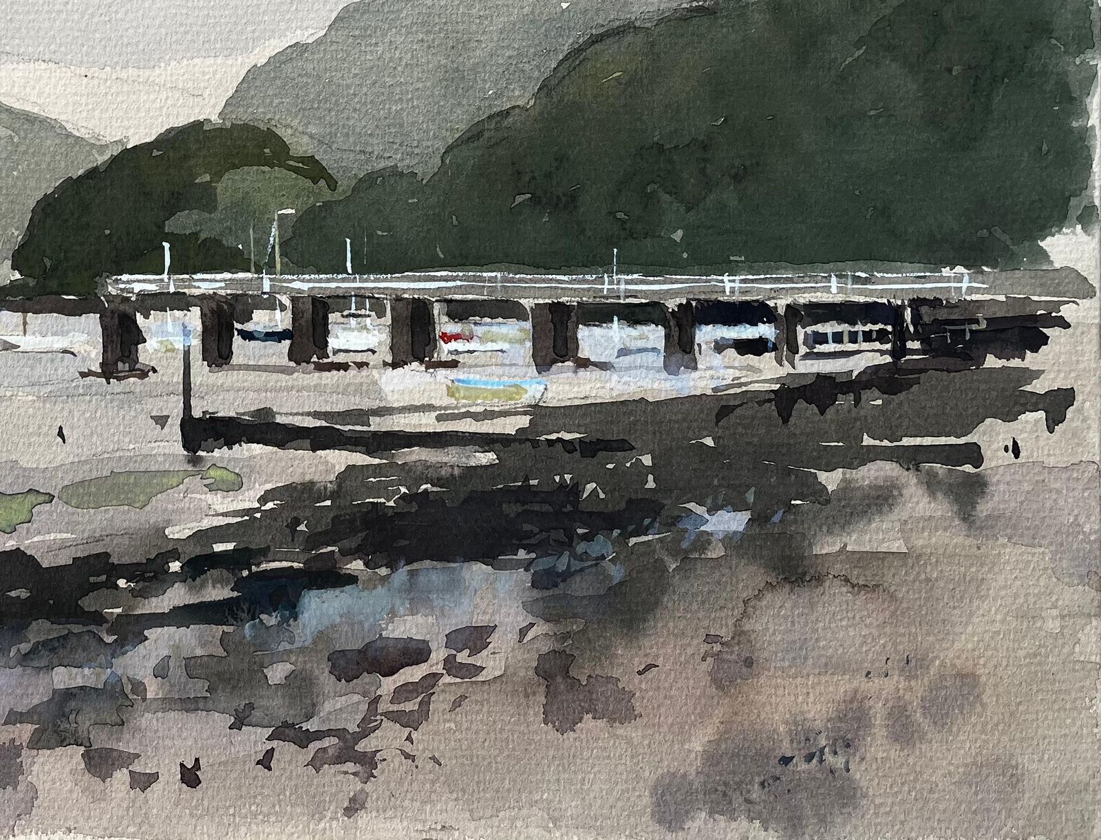 Anthony Herbert1982 Watercolour Of Dittisham River Dart Devon With Boats And Woodland Hills1982 photo for sale