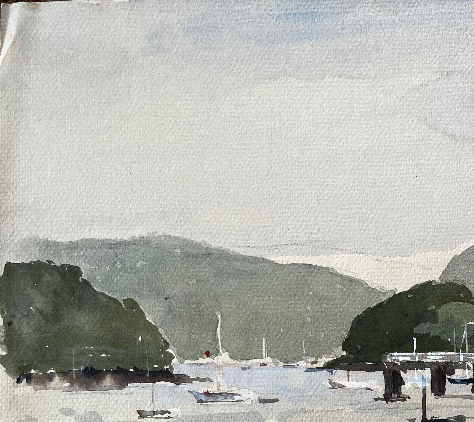 Anthony Herbert1982 Watercolour Of Dittisham River Dart Devon With Boats And Woodland Hills1982 photo 463.0