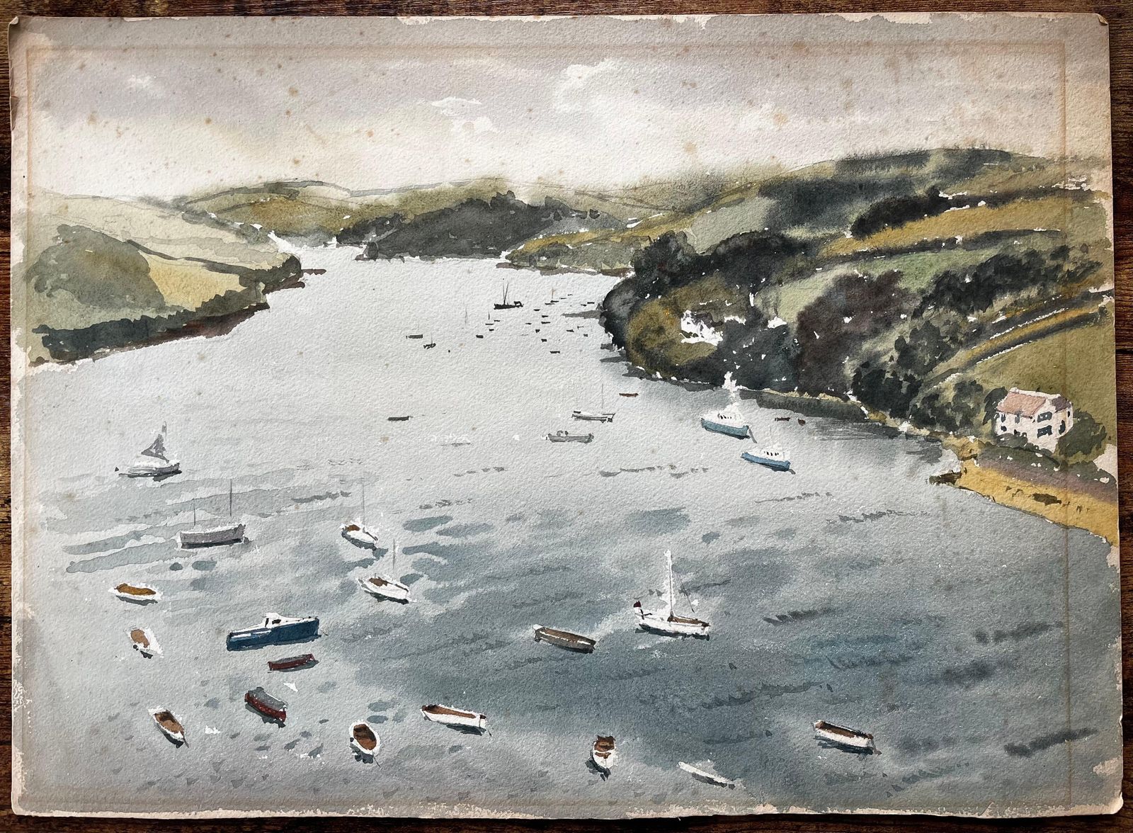 Anthony Herbert1963 Watercolour Of Salcombe Harbour Devon With Boats, Estuary And Hillside View1963 photo furniture