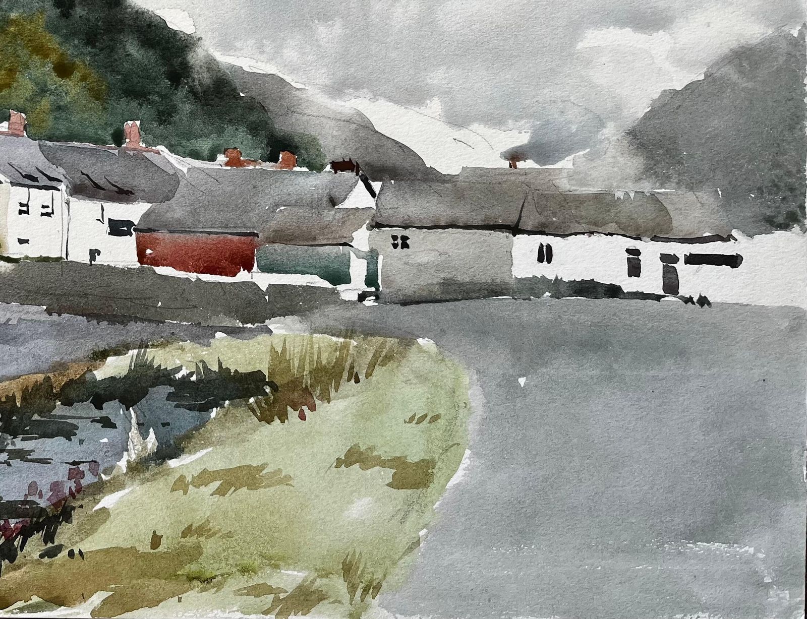Anthony Herbert1977 Watercolour Of Boscastle Village North Cornwall With Hill View And Cottages1977 photo for sale