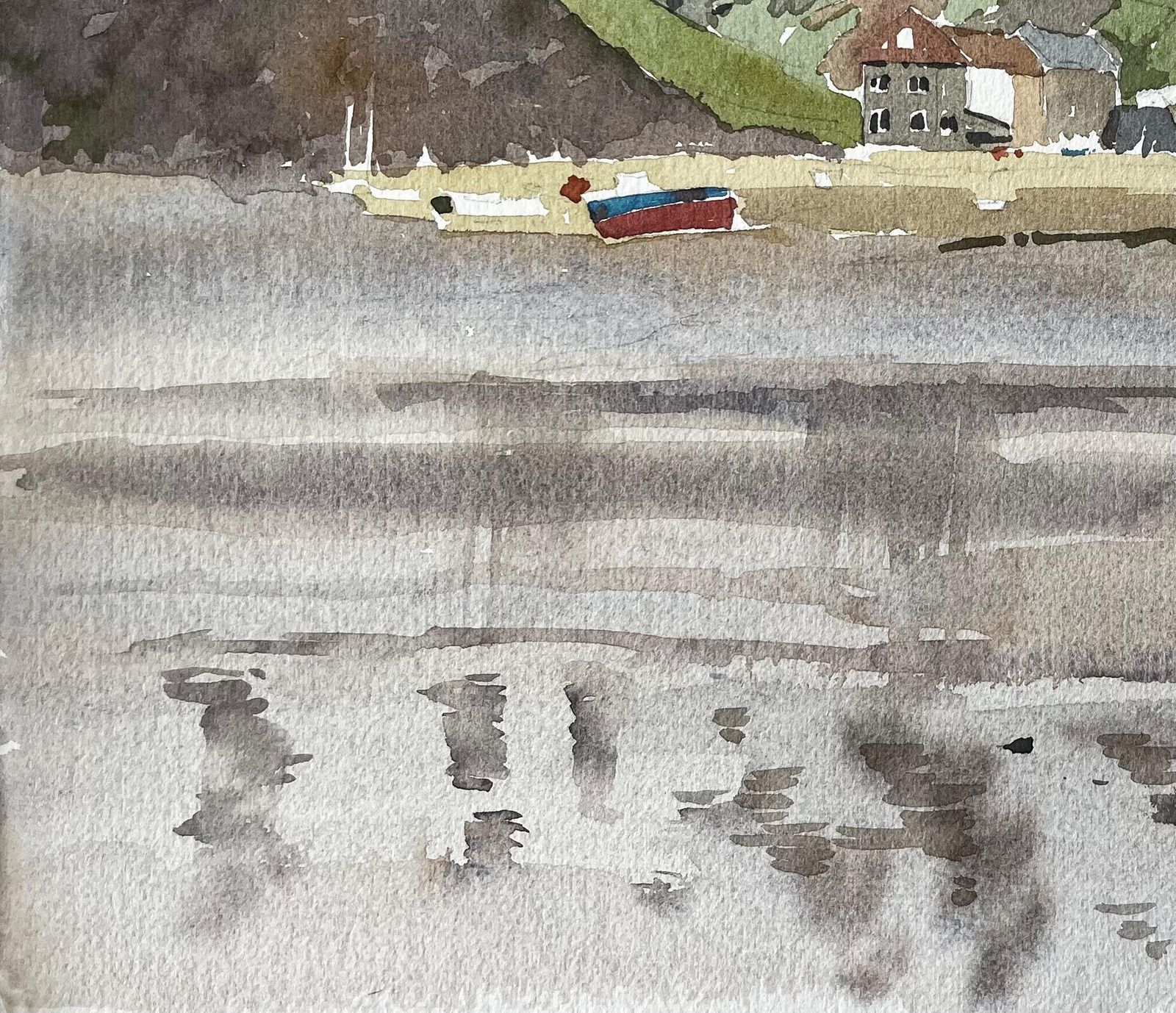 Anthony Herberthope Cove Devon Coastal Village With Reflections Boats And Cliffs Watercolour1986 photo 422.0