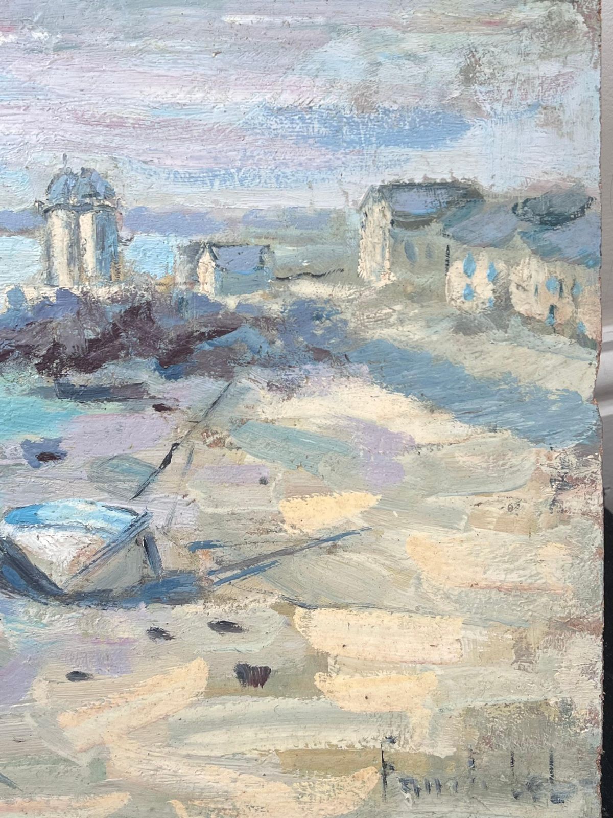 Fanch Leldocked Boats In A Sandy Harbour Sunset Beach French Oil Painting photo for sale
