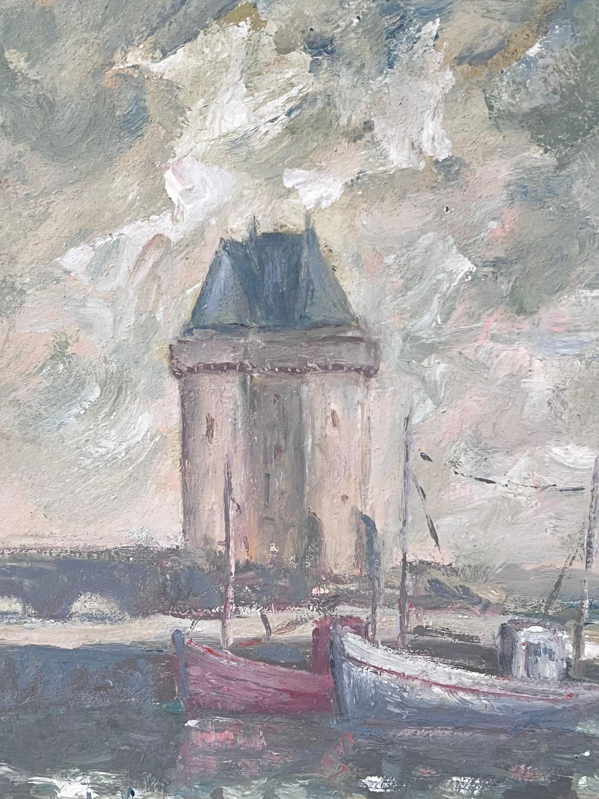 Fanch Lelboats Docked Under The Lighthouse Harbour French Landscape Oil Painting photo 504.0
