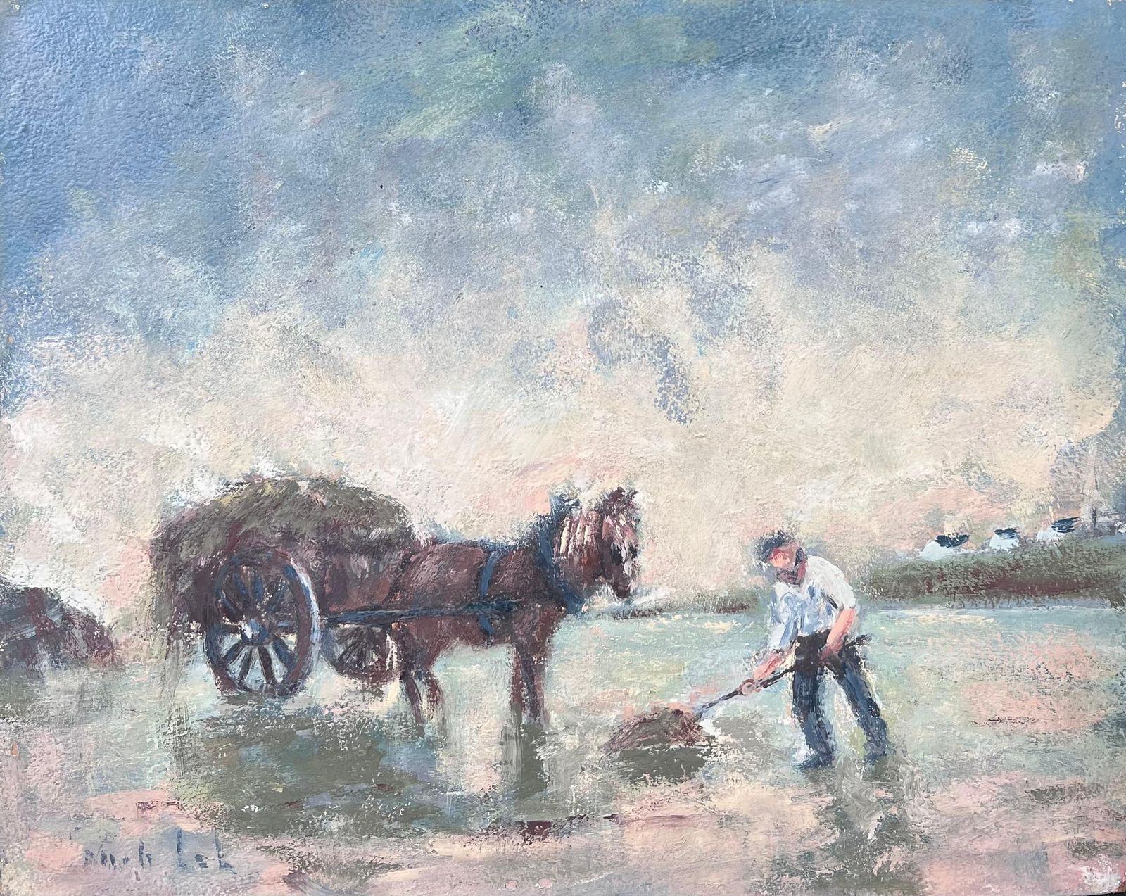 Fanch Lelfarmer And Horse In A Pastoral French Field Landscape Oil Painting