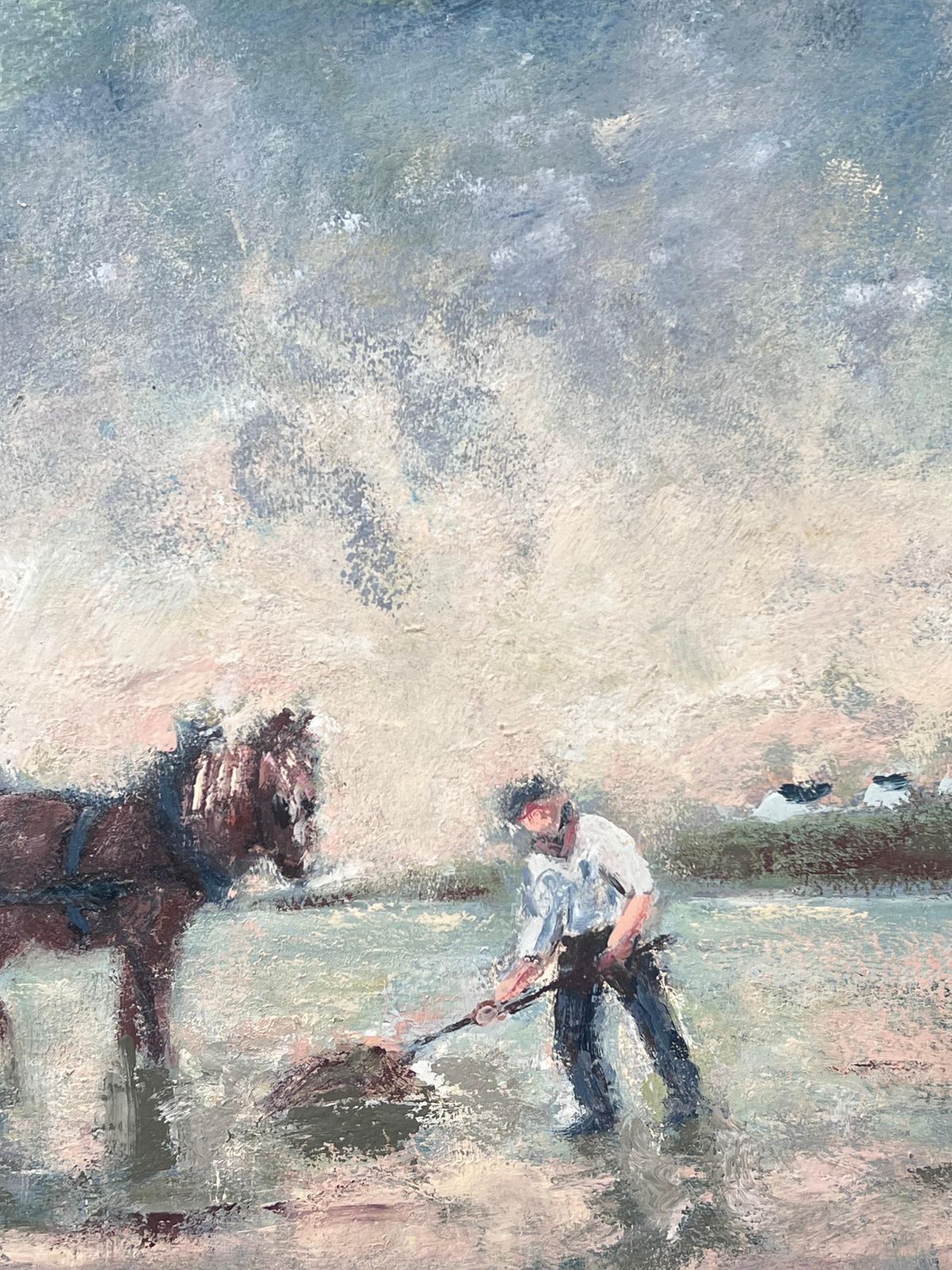 Fanch Lelfarmer And Horse In A Pastoral French Field Landscape Oil Painting photo Art