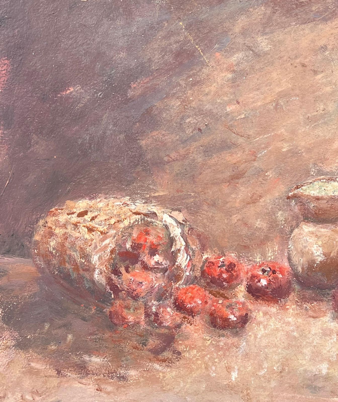 Fanch Lelstill Life Red Apples Spilling From Woven Basket  And Ceramic Jug Oil Painting1999 photo vinterior