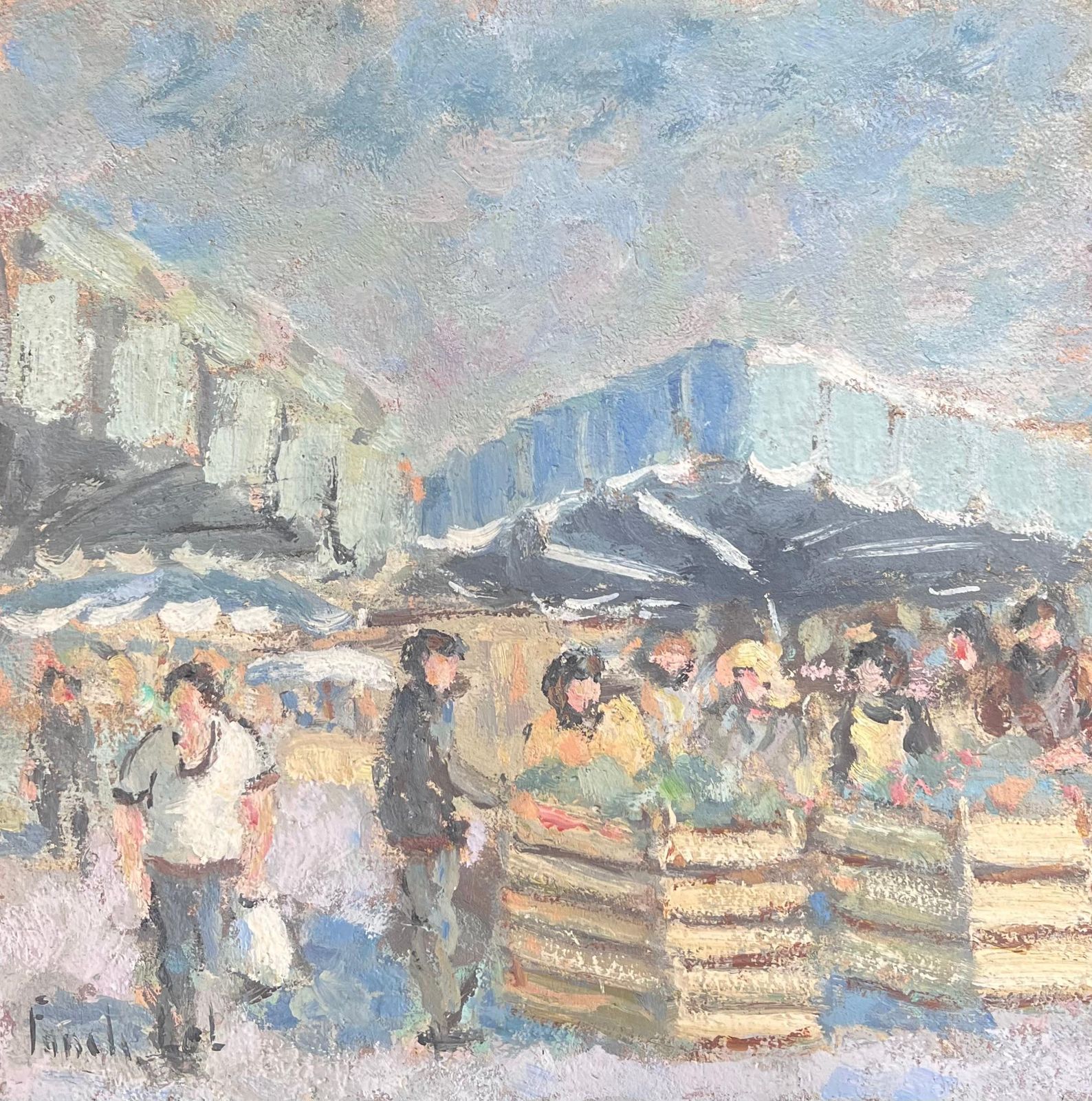 Fanch Lelfigures At A Summers Days Fruit Market French Oil Painting photo vinterior