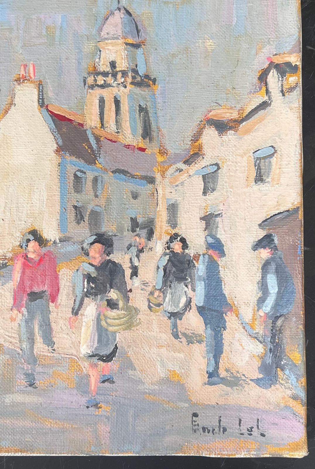 Fanch Lelfigures Walking Through A Bright Summer French Street French Oil Painting photo Art