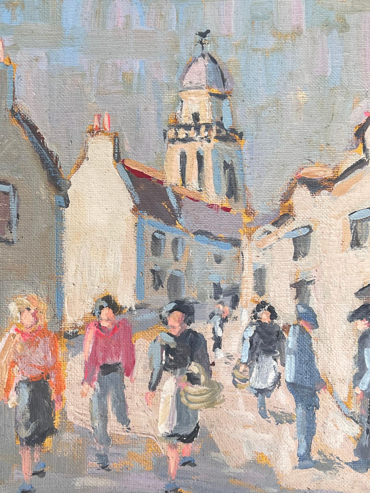 Fanch Lelfigures Walking Through A Bright Summer French Street French Oil Painting photo 483.0