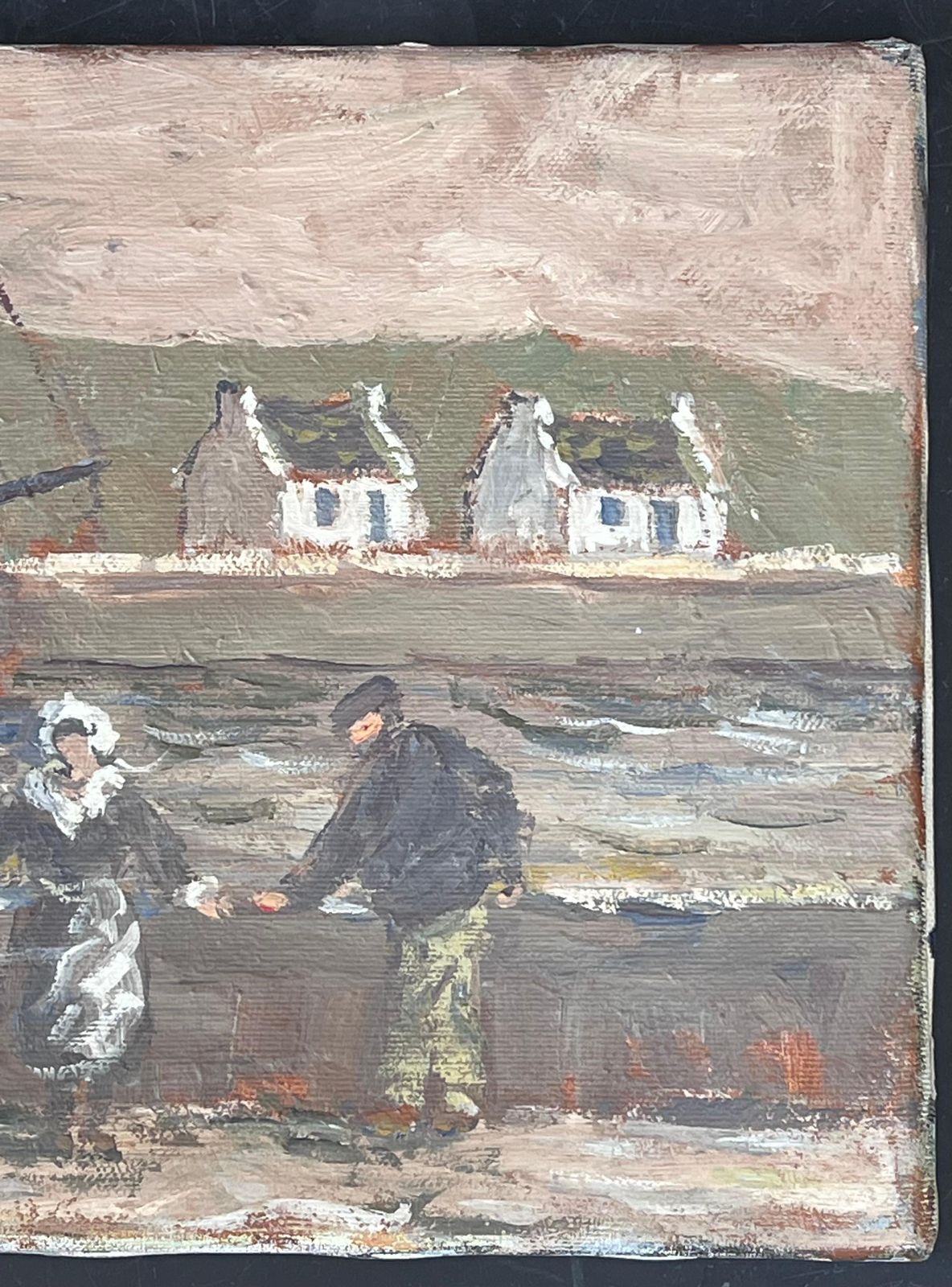 Fanch Lelmaid And Fisherman Watching The Quiet Harbour Impressionist French Oil Painting photo for sale