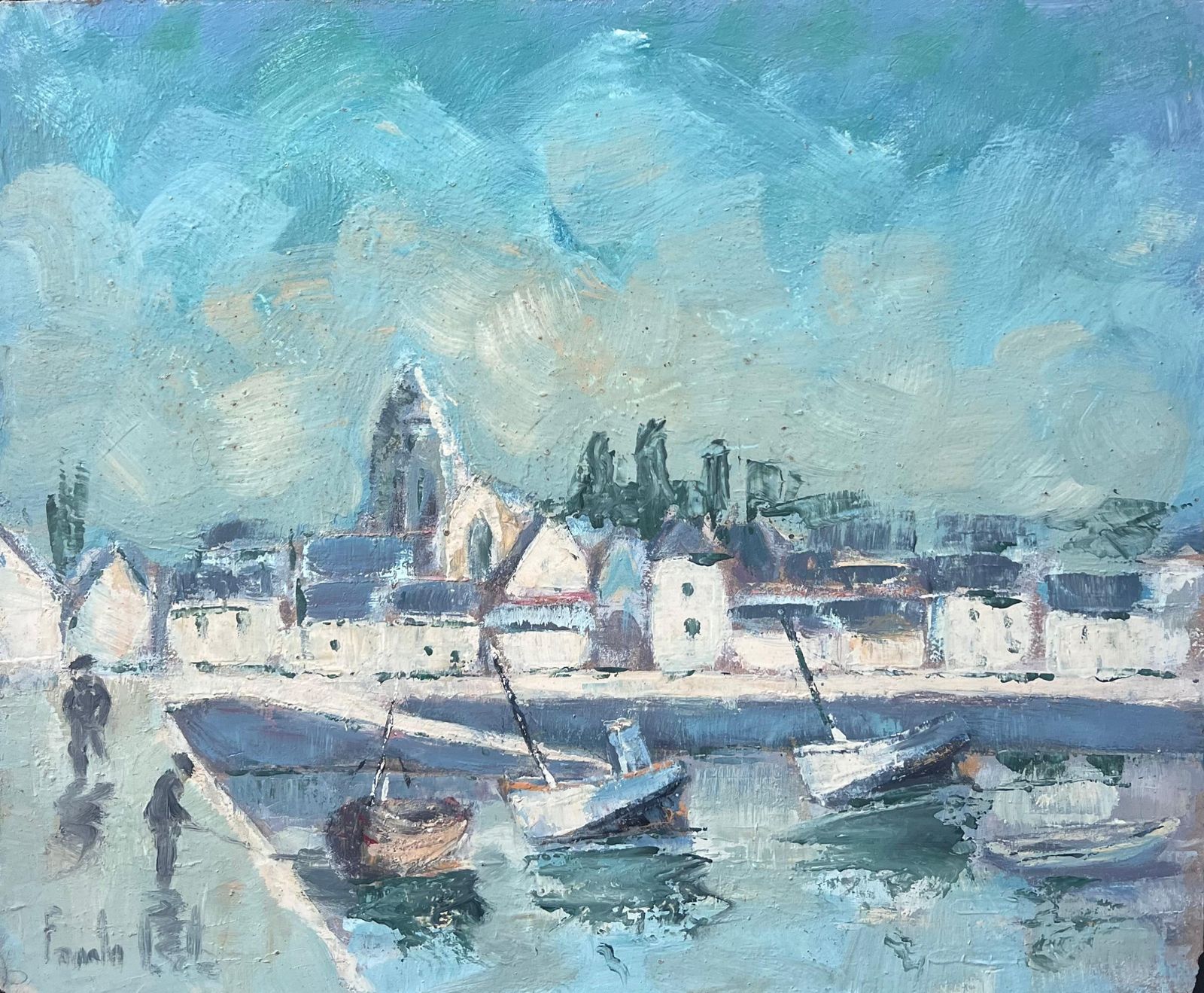 Fanch Lelturquoise Bright Blue & Sky French Town Harbour Oil Painting photo 763.0