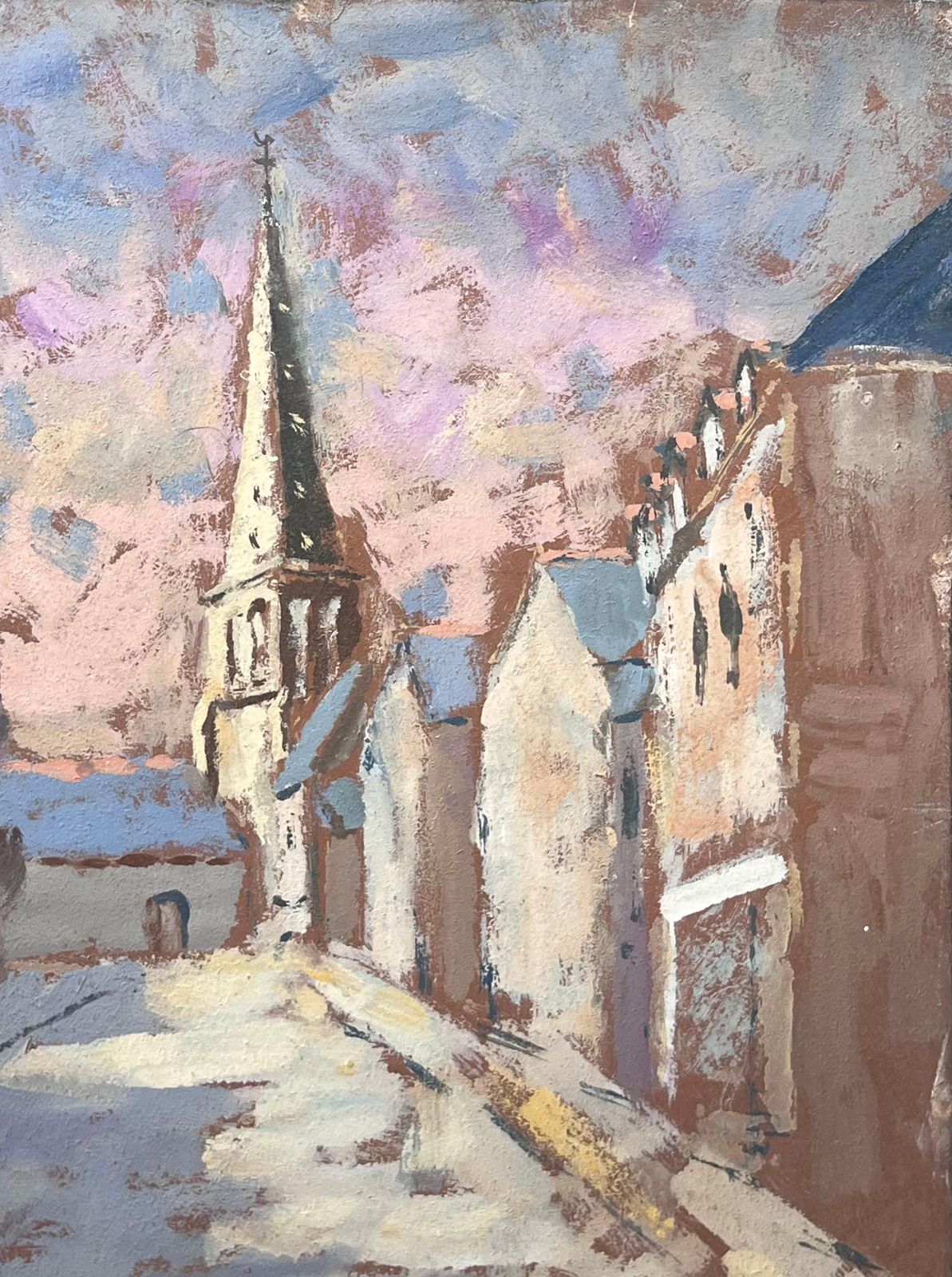Fanch Lelfrench Dappled Light Street Path Leading To The Church Landscape Oil Painting photo for sale