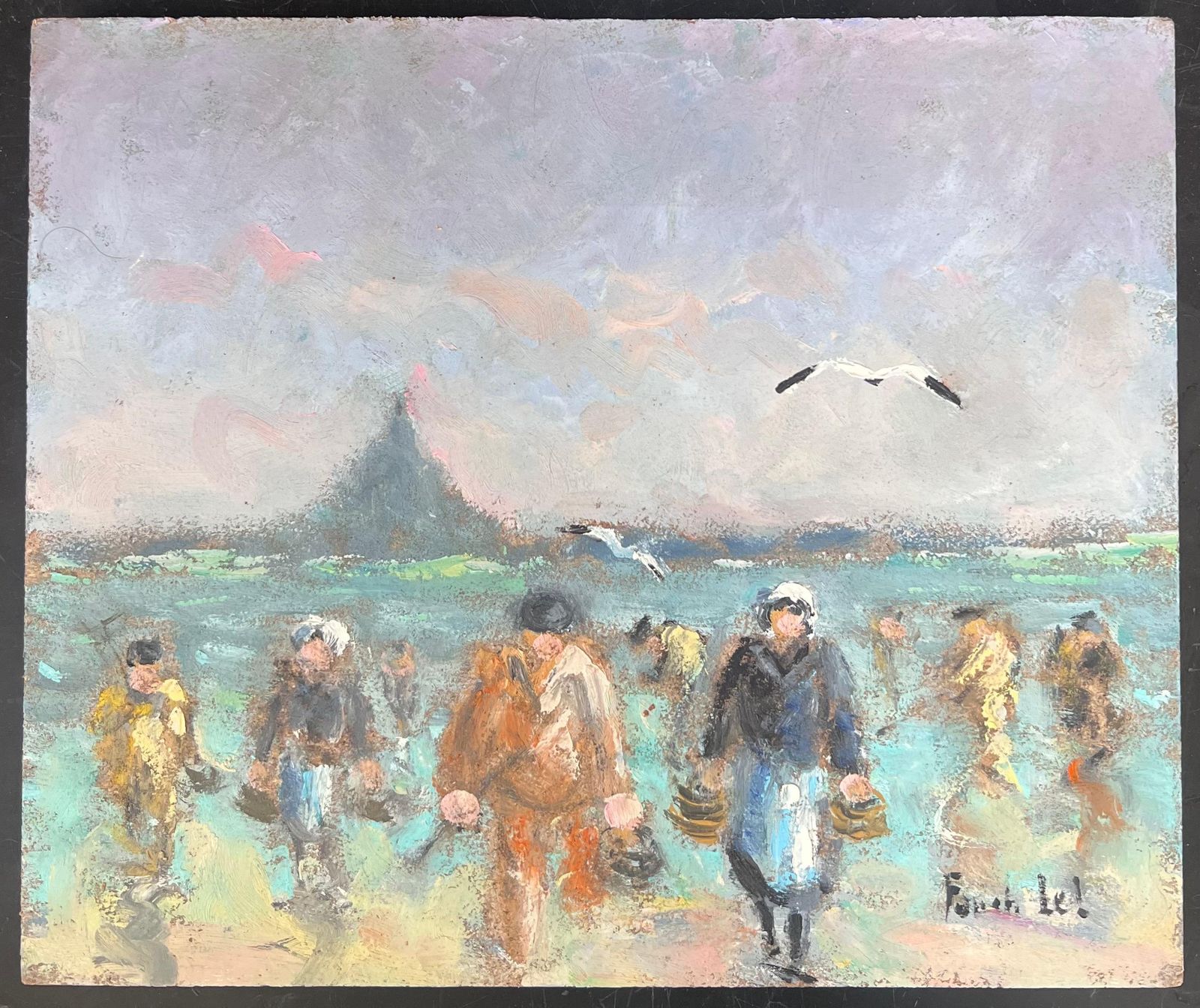 Fanch Lelfishermen & Figures Carrying Their Catches In Wicker Baskets French Oil Painting photo furniture