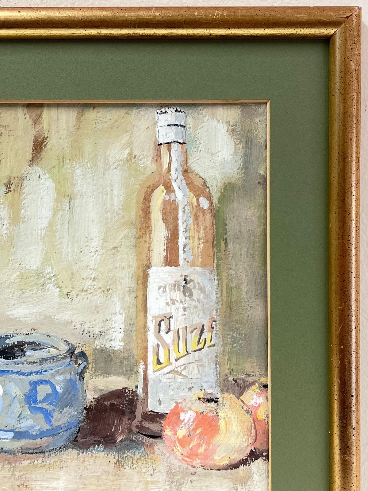 Fanch Lelfrench Impressionist Interior Rose Wine + Apples Still Life Framed Painting photo 468.0