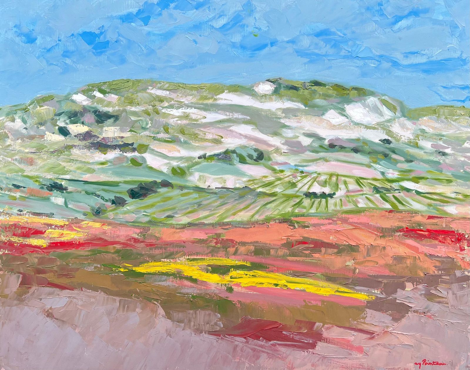 Spanish Artistcontemporary Spanish Oil Vibrant Fields Under Vast Sky Impressionist Landscape1996