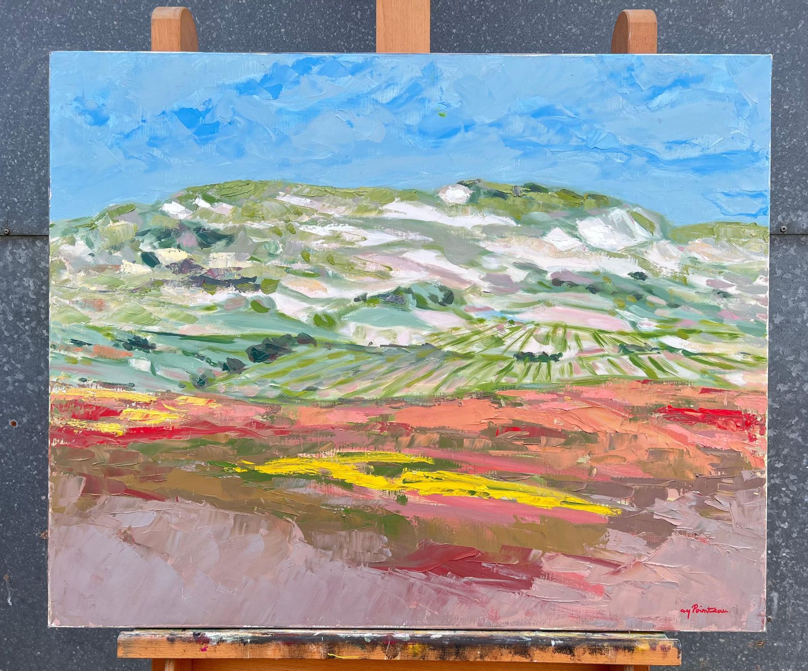 Spanish Artistcontemporary Spanish Oil Vibrant Fields Under Vast Sky Impressionist Landscape1996 photo furniture