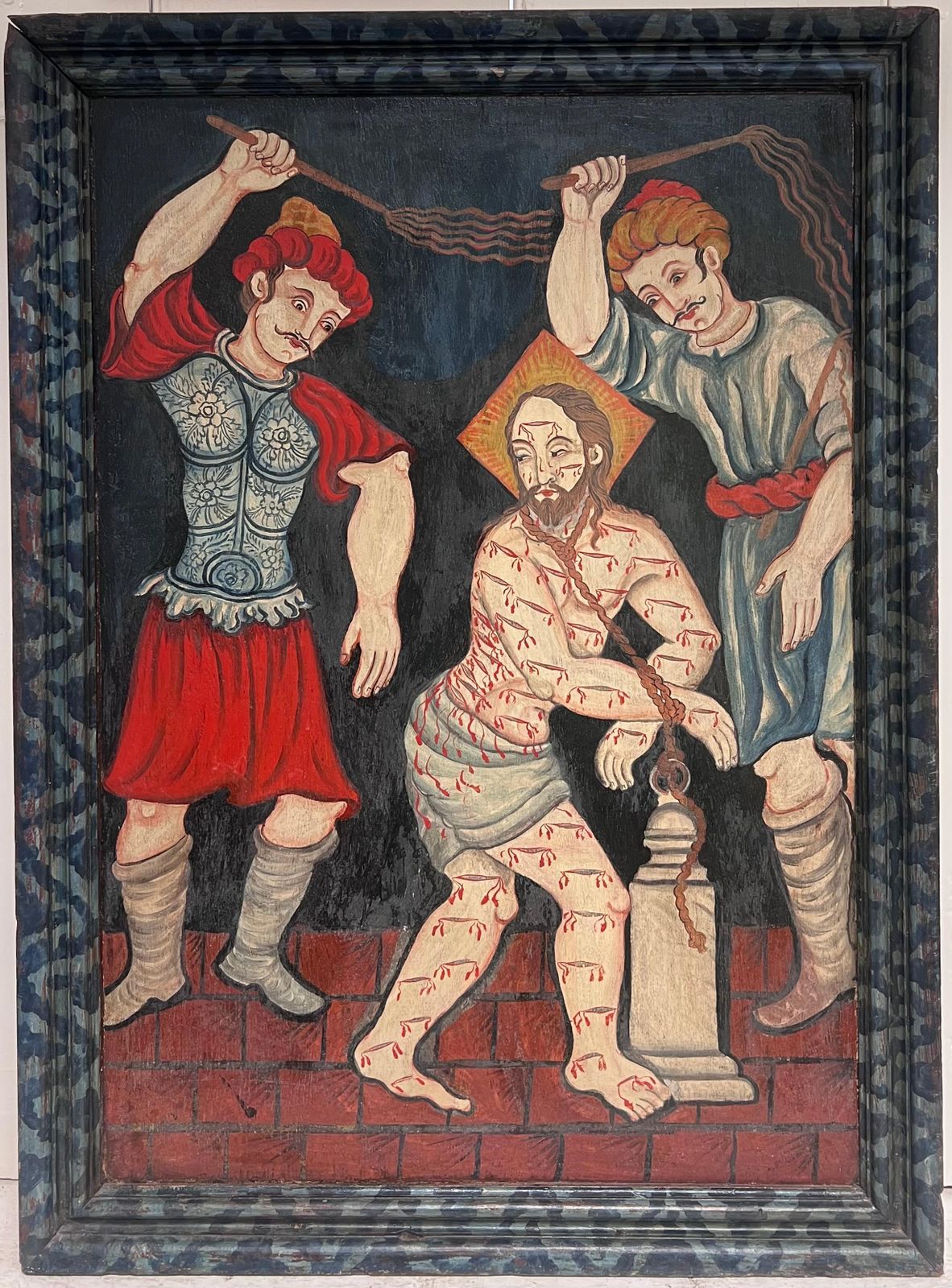 19th Century European Schoolthe Flagellation Of Christ Antique Oil On Wood Panel Painting