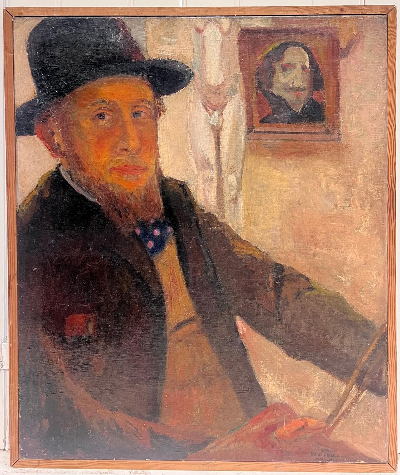 René Pirola Antique French Impressionist Self Portrait Of Artist 1900's Oil Painting Canvas photo furniture