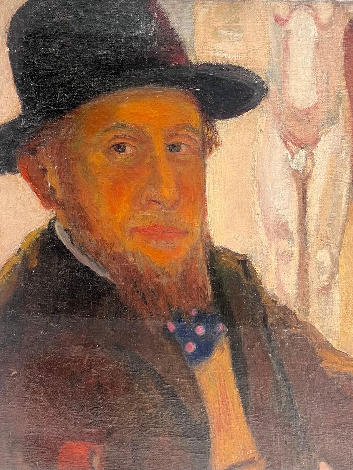 René Pirola Antique French Impressionist Self Portrait Of Artist 1900's Oil Painting Canvas photo 1285.0